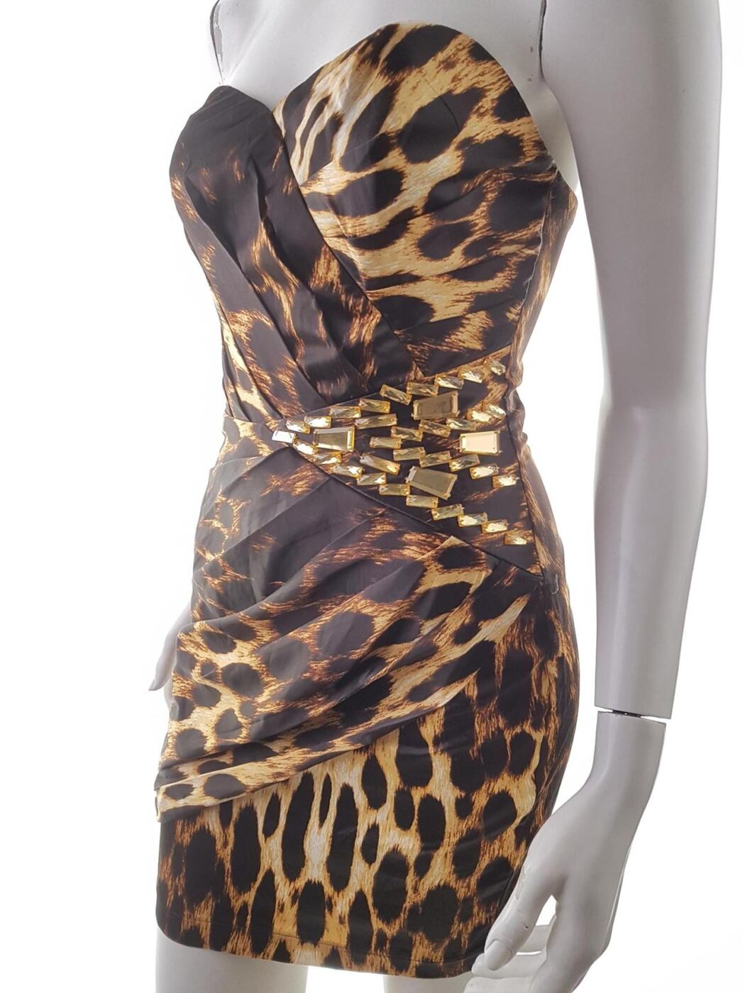 Lipsy Rozmiar 8 (36) Panterka Dekolt Serce Sukienka Bodycon Bezrękawnik Krótka