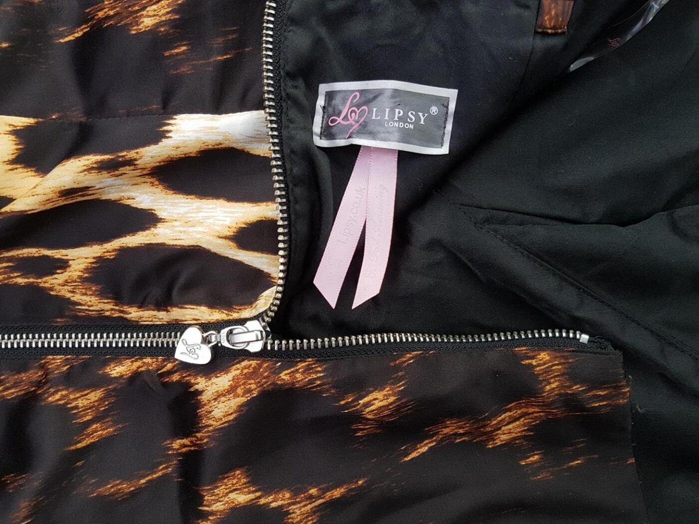 Lipsy Rozmiar 8 (36) Panterka Dekolt Serce Sukienka Bodycon Bezrękawnik Krótka