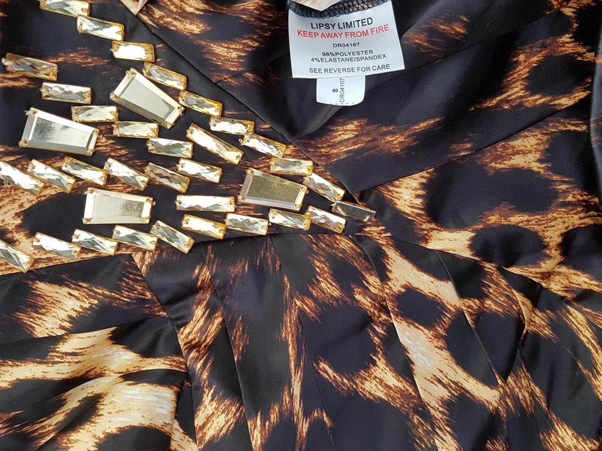 Lipsy Rozmiar 8 (36) Panterka Dekolt Serce Sukienka Bodycon Bezrękawnik Krótka