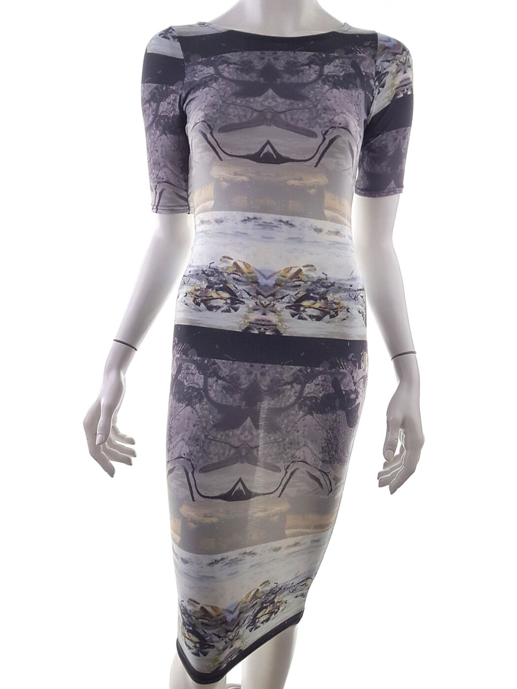River island Rozmiar 34 Kolor Szary Okrągły dekolt Sukienka Bodycon Krótki rękaw Midi