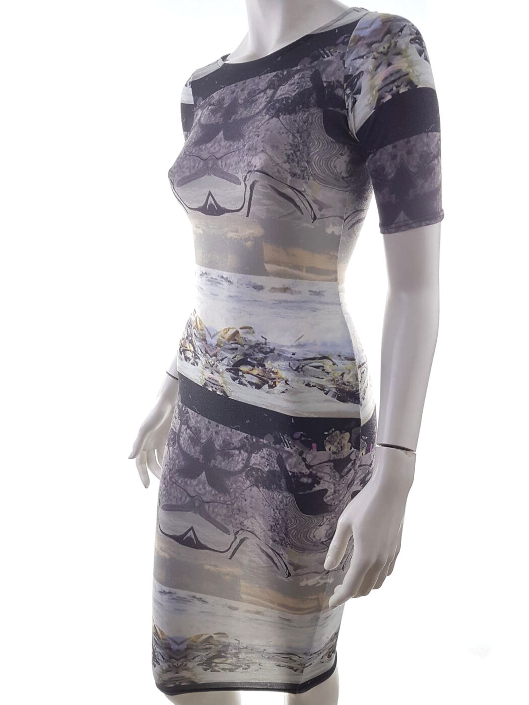 River island Rozmiar 34 Kolor Szary Okrągły dekolt Sukienka Bodycon Krótki rękaw Midi