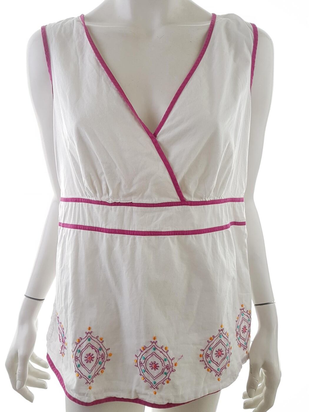 20190531_132245.jpg Tommy hilfiger Rozmiar 40 Kolor Biały W serek Bluzka Peplum Bezrękawnik Materiał Bawełna