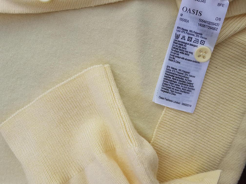 20190604_133645.jpg Oasis Rozmiar M Kolor Żółty Okrągły dekolt Kardigan Zapinany Długi rękaw Materiał Wiskoza Otwarta dzianina