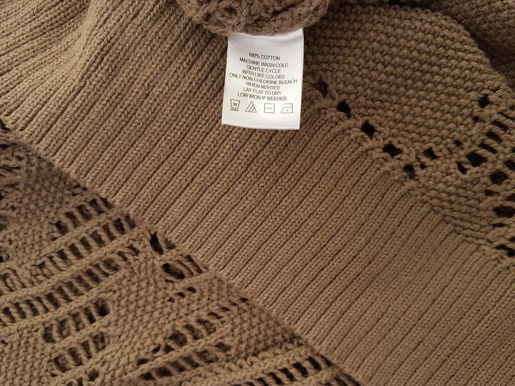 20190604_150638.jpg Liz Claiborne Rozmiar XL Kolor Brązowy W łódkę Długi Sweter Tunika Długi rękaw Materiał Bawełna Otwarta dzianina