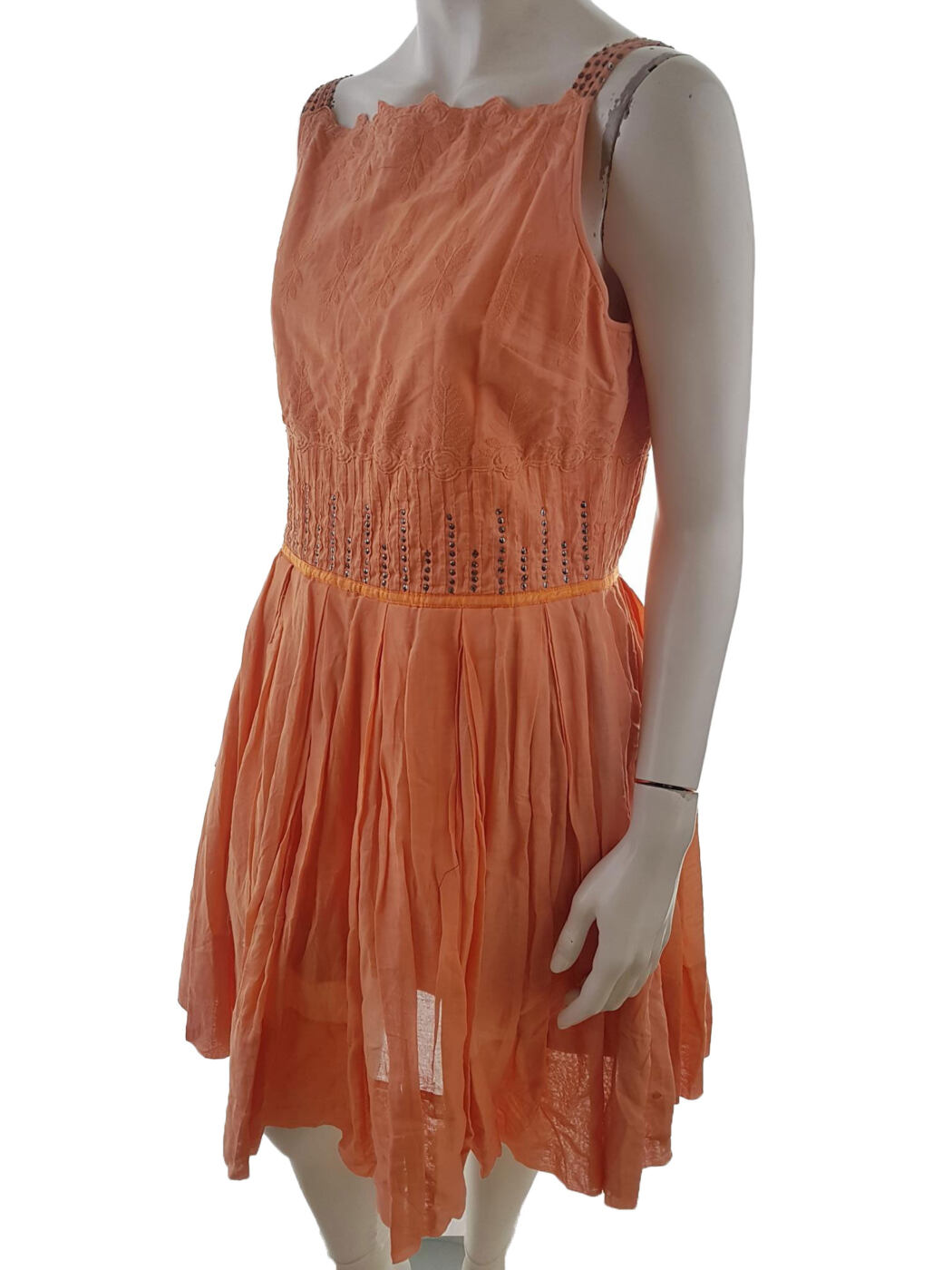 River island Rozmiar 44 Kolor Pomarańczowy Odkryte Ramiona Sukienka A-Line Bezrękawnik Do Kolan Materiał Bawełna 100% River island Rozmiar 44 Kolor Pomarańczowy Odkryte Ramiona Sukienka A-Line Bezrękawnik Do Kolan Materiał Bawełna 100%