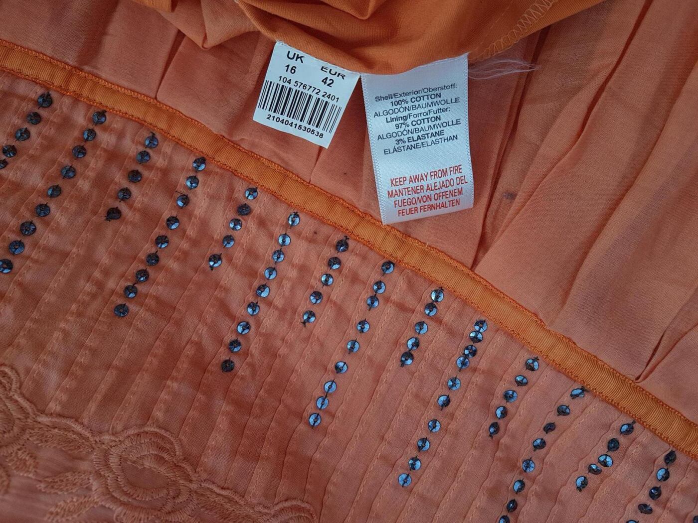 River island Rozmiar 44 Kolor Pomarańczowy Odkryte Ramiona Sukienka A-Line Bezrękawnik Do Kolan Materiał Bawełna 100% River island Rozmiar 44 Kolor Pomarańczowy Odkryte Ramiona Sukienka A-Line Bezrękawnik Do Kolan Materiał Bawełna 100%