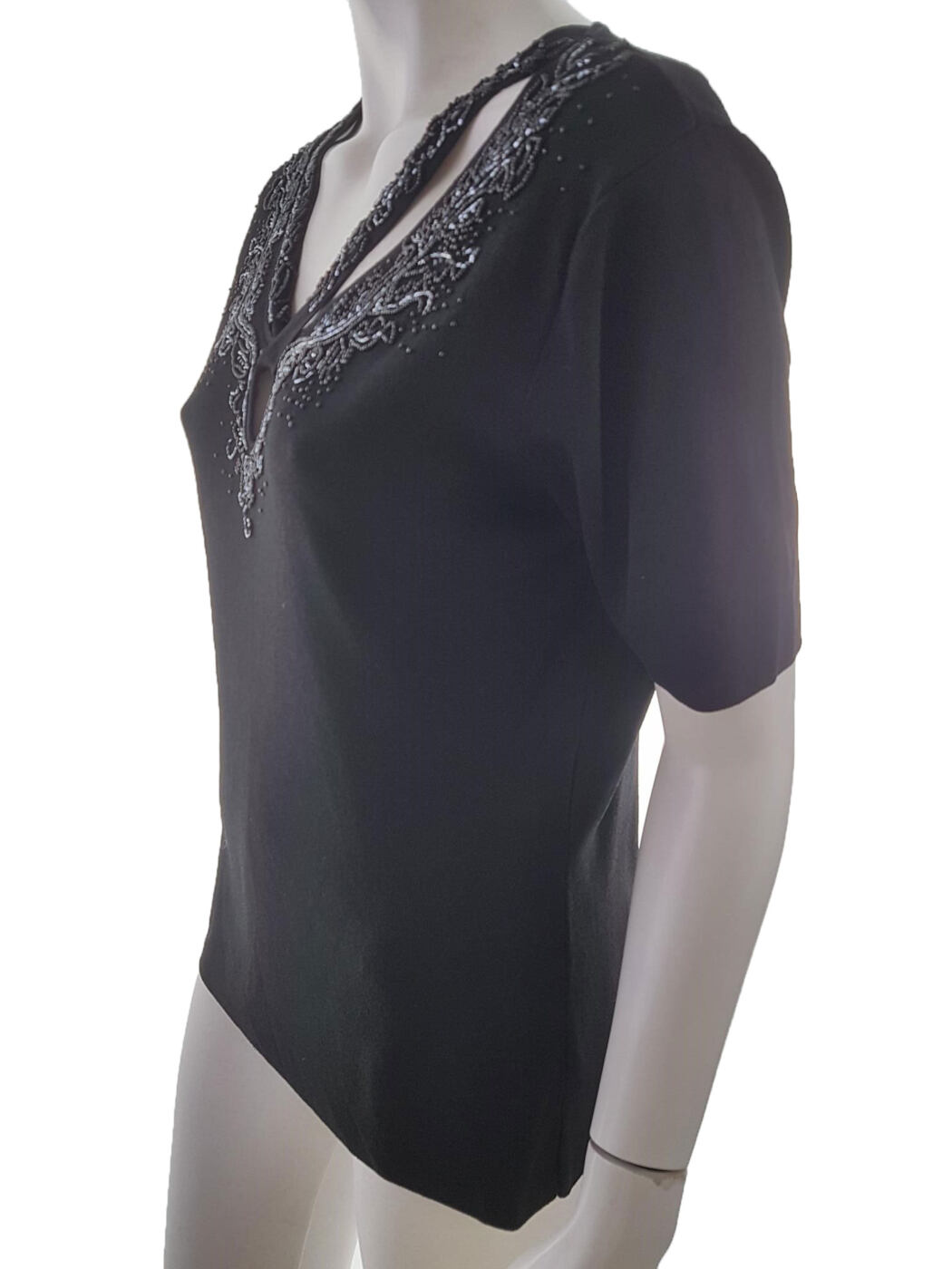 20190606_151943.jpg Stephen Y Rozmiar M/L Kolor Czarny Keyhole Crew Neck Bluzka Krótki rękaw Materiał Rayon