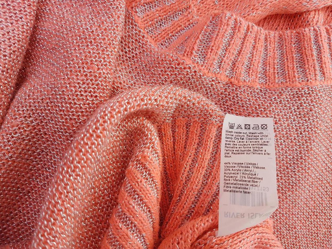 River island Rozmiar 14 (42) Kolor Różowy Crew Neck Sweter Długi rękaw Materiał Wiskoza Cienka dzianina