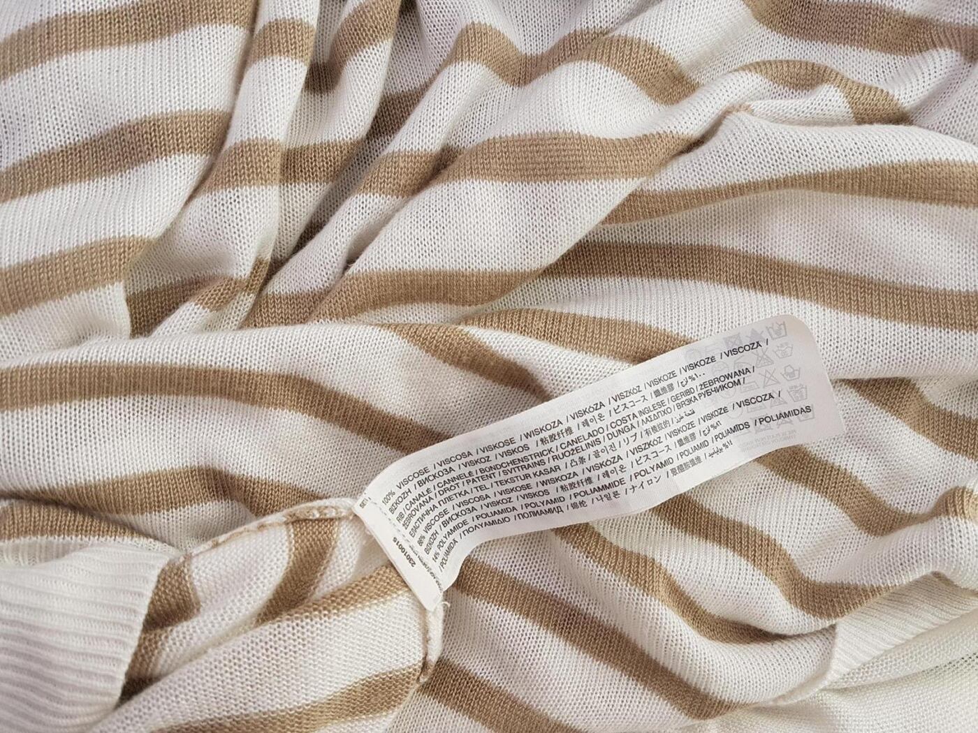 20190606_152713_r1.jpg Mango Rozmiar M Kolor Kremowy Pasy Okrągły dekolt Długi Sweter Tunika Rękaw 3/4 Materiał Wiskoza 100% Cienka dzianina