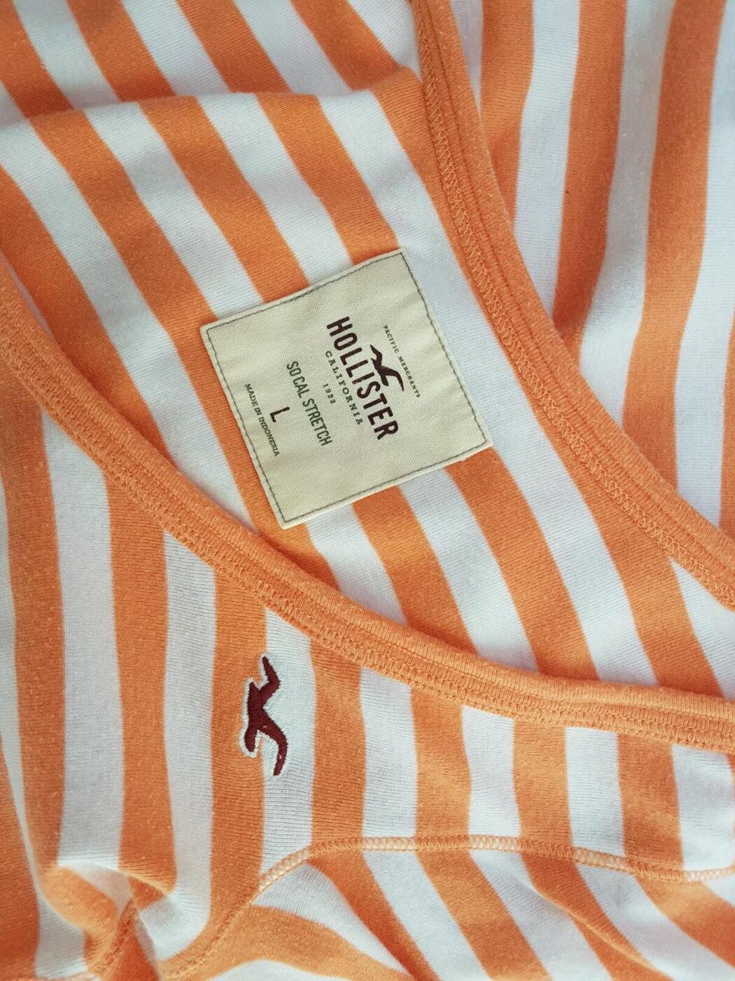Hollister Rozmiar L Kolor Pomarańczowy Pasy Dekolt U Tunika Bluzka Krótki rękaw Materiał Bawełna