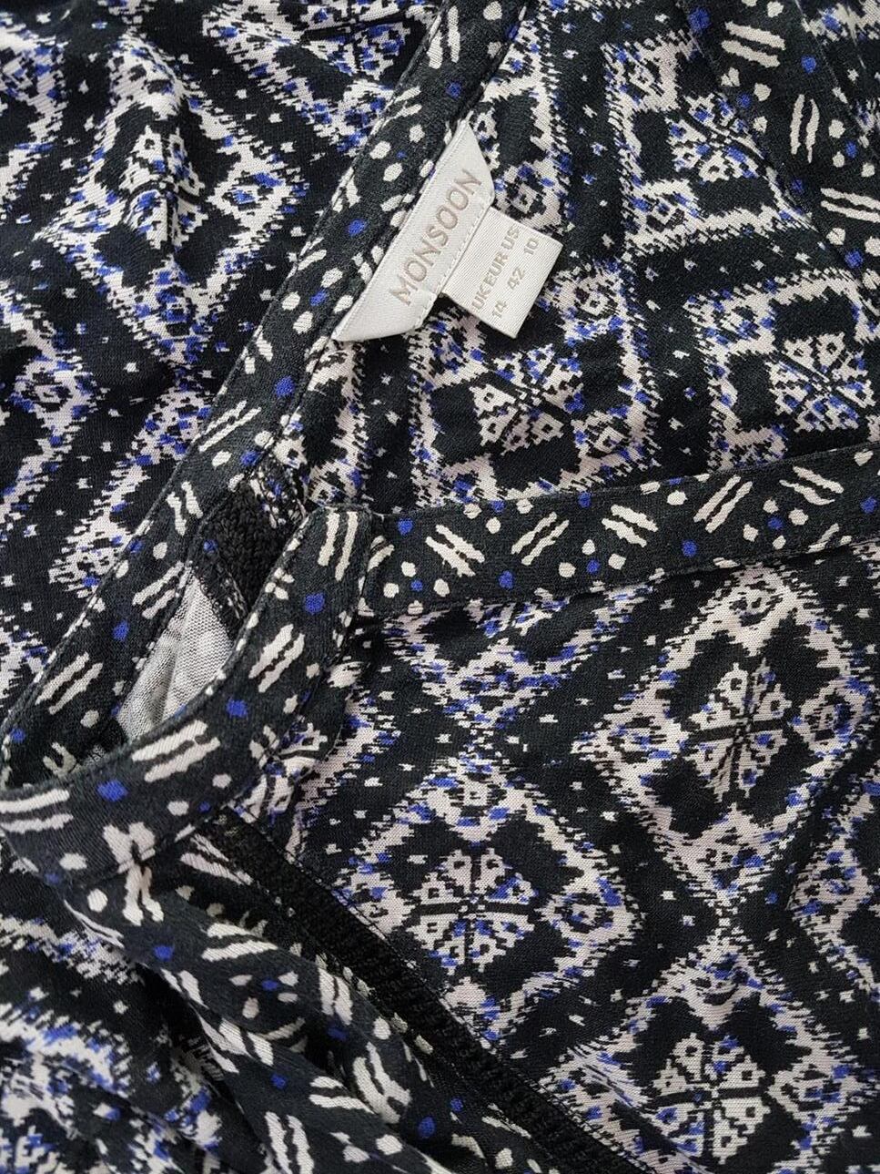 Monsoon Rozmiar 42 Kolor Czarny Romby Split Crew Neck Tunika Bluzka Długi rękaw Monsoon Rozmiar 42 Kolor Czarny Romby Split Crew Neck Tunika Bluzka Długi rękaw