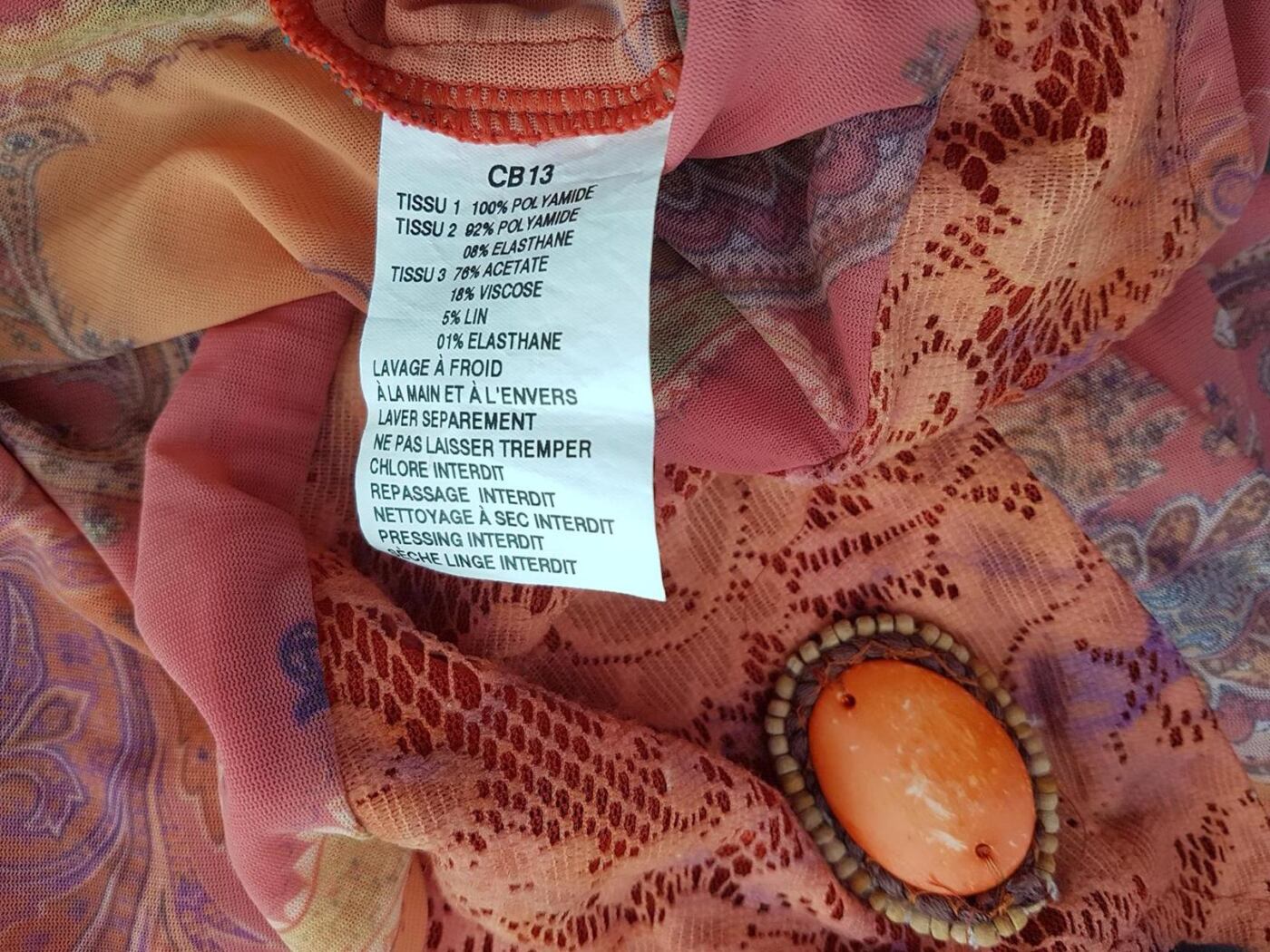 20190612_154323_r1.jpg CoCoMenthe Rozmiar 4 (L) Kolor Pomarańczowy Paisley Okrągły dekolt Bluzka Bezrękawnik