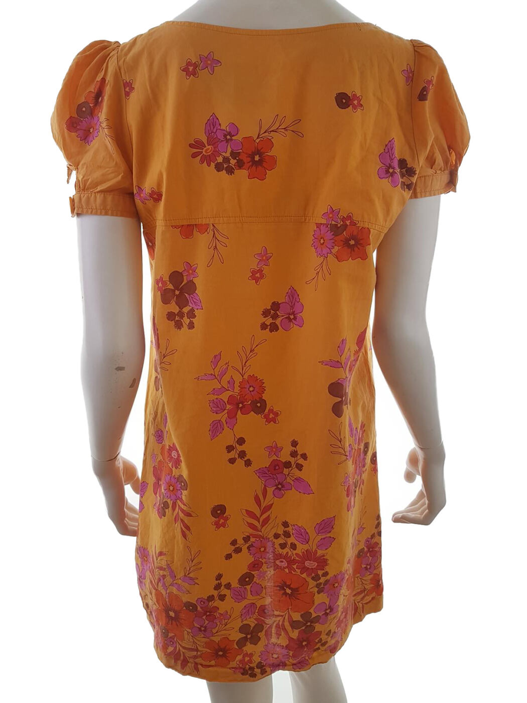 Vintage Rozmiar 12 (40) Kolor Pomarańczowy Kwadratowy dekolt Sukienka Prostokątna Krótki rękaw Do Kolan Materiał Bawełna 100% Vintage Rozmiar 12 (40) Kolor Pomarańczowy Kwadratowy dekolt Sukienka Prostokątna Krótki rękaw Do Kolan Materiał Bawełna 100%
