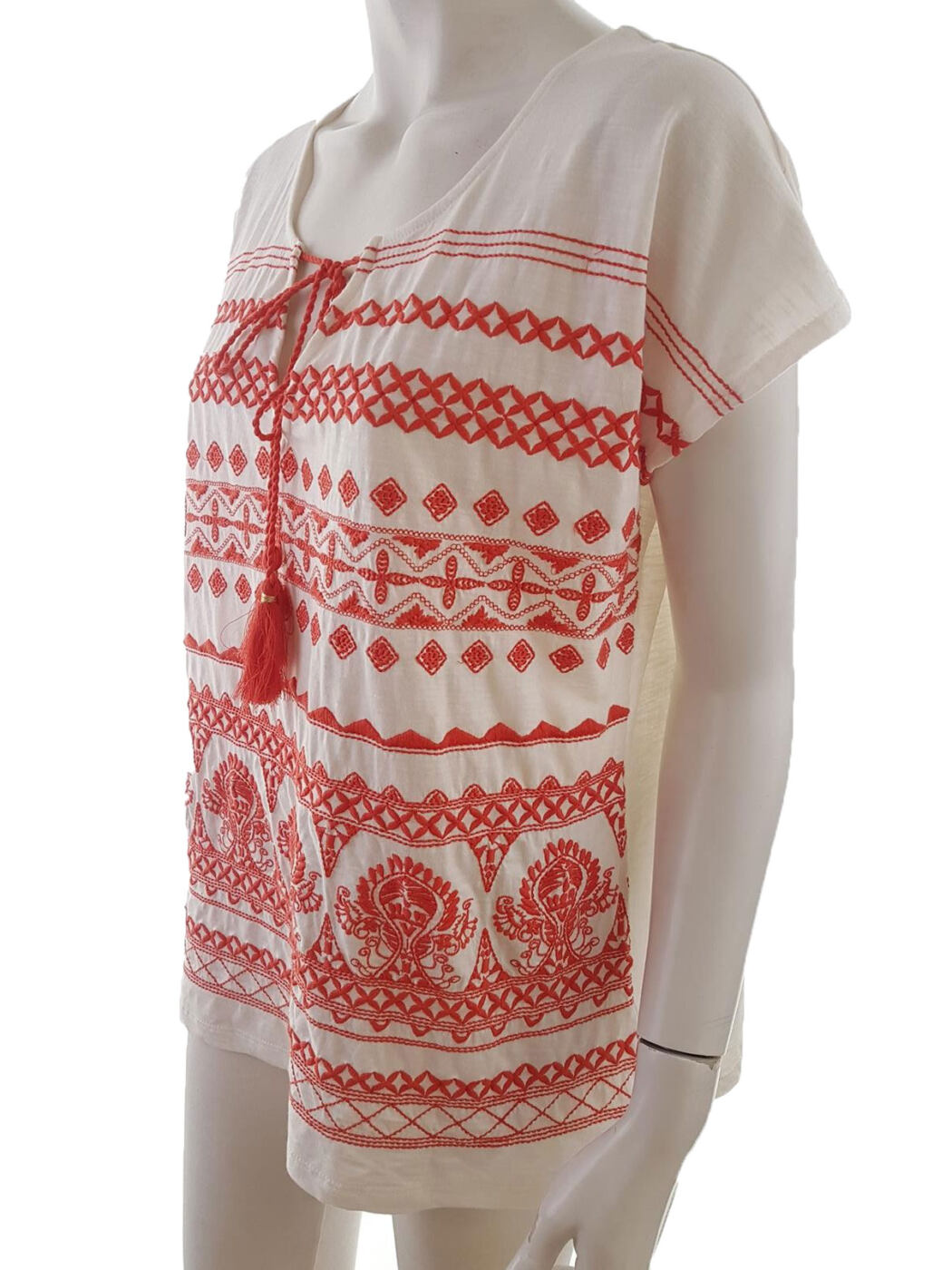 20190613_124935.jpg Monsoon Rozmiar M Kolor Biały Aztecka Keyhole Crew Neck Bluzka Krótki rękaw Materiał Bawełna 100%
