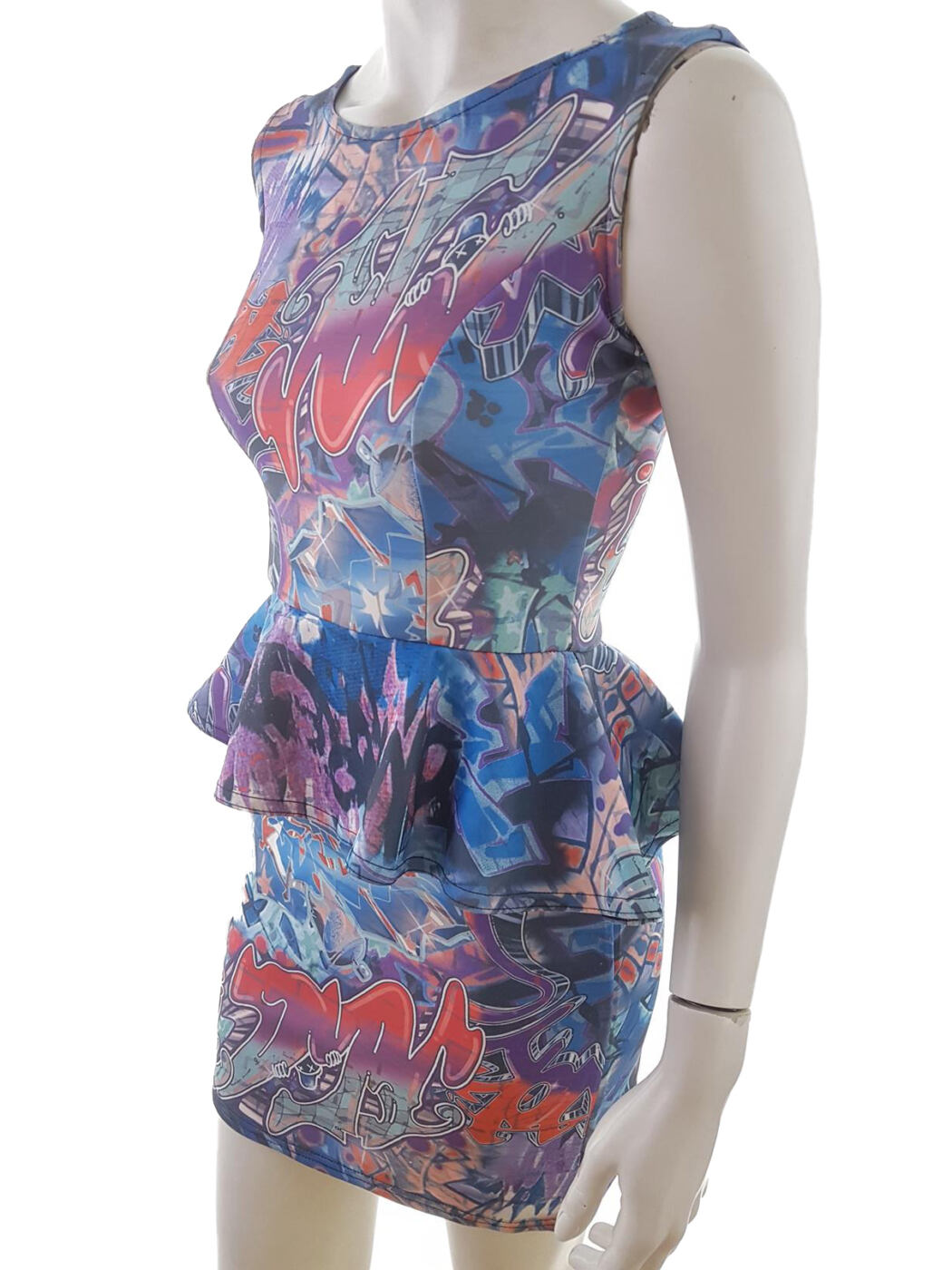 Evita Rozmiar XS Kolor Niebieski Okrągły dekolt Sukienka Blouson Bezrękawnik Krótka Evita Rozmiar XS Kolor Niebieski Okrągły dekolt Sukienka Blouson Bezrękawnik Krótka