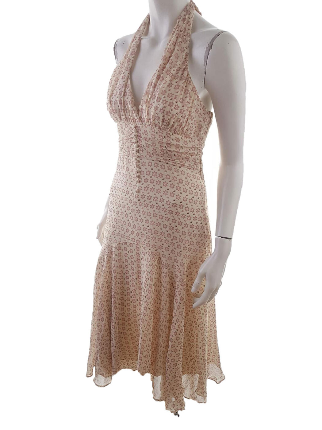 Ted Baker Rozmiar 2 (S) Kolor Kremowy Halter Sukienka Letnia Bezrękawnik Midi Materiał Jedwab 100%