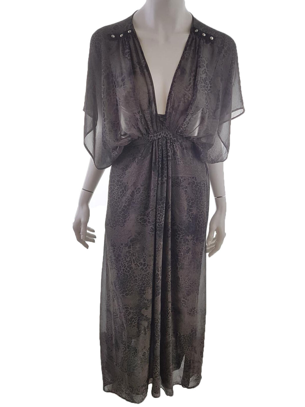 River island Rozmiar 12 (40) Kolor Szary W serek Sukienka Maxi Krótki rękaw Długa
