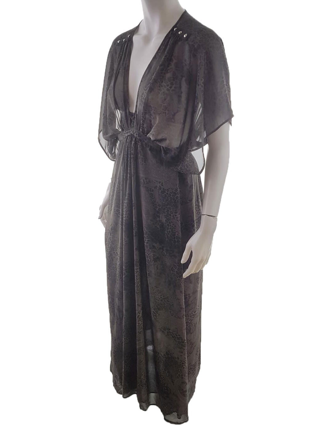River island Rozmiar 12 (40) Kolor Szary W serek Sukienka Maxi Krótki rękaw Długa
