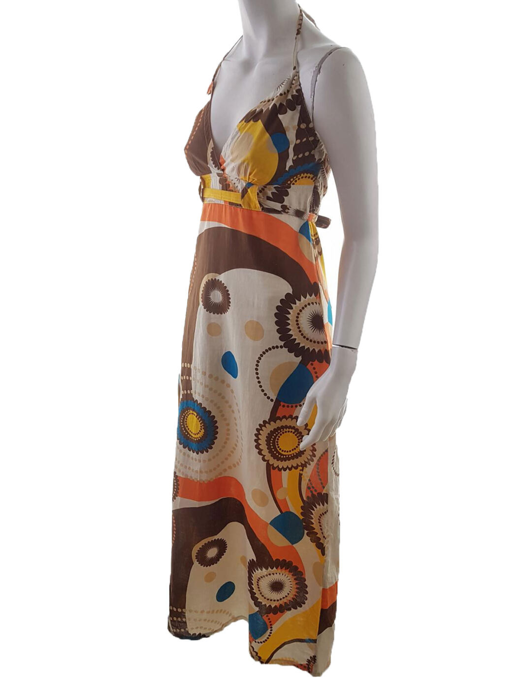 Zoe Rozmiar 10 (38) Kolor Brązowy Geometryczny Halter Sukienka Maxi Bezrękawnik Długa Materiał Bawełna 100% Zoe Rozmiar 10 (38) Kolor Brązowy Geometryczny Halter Sukienka Maxi Bezrękawnik Długa Materiał Bawełna 100%