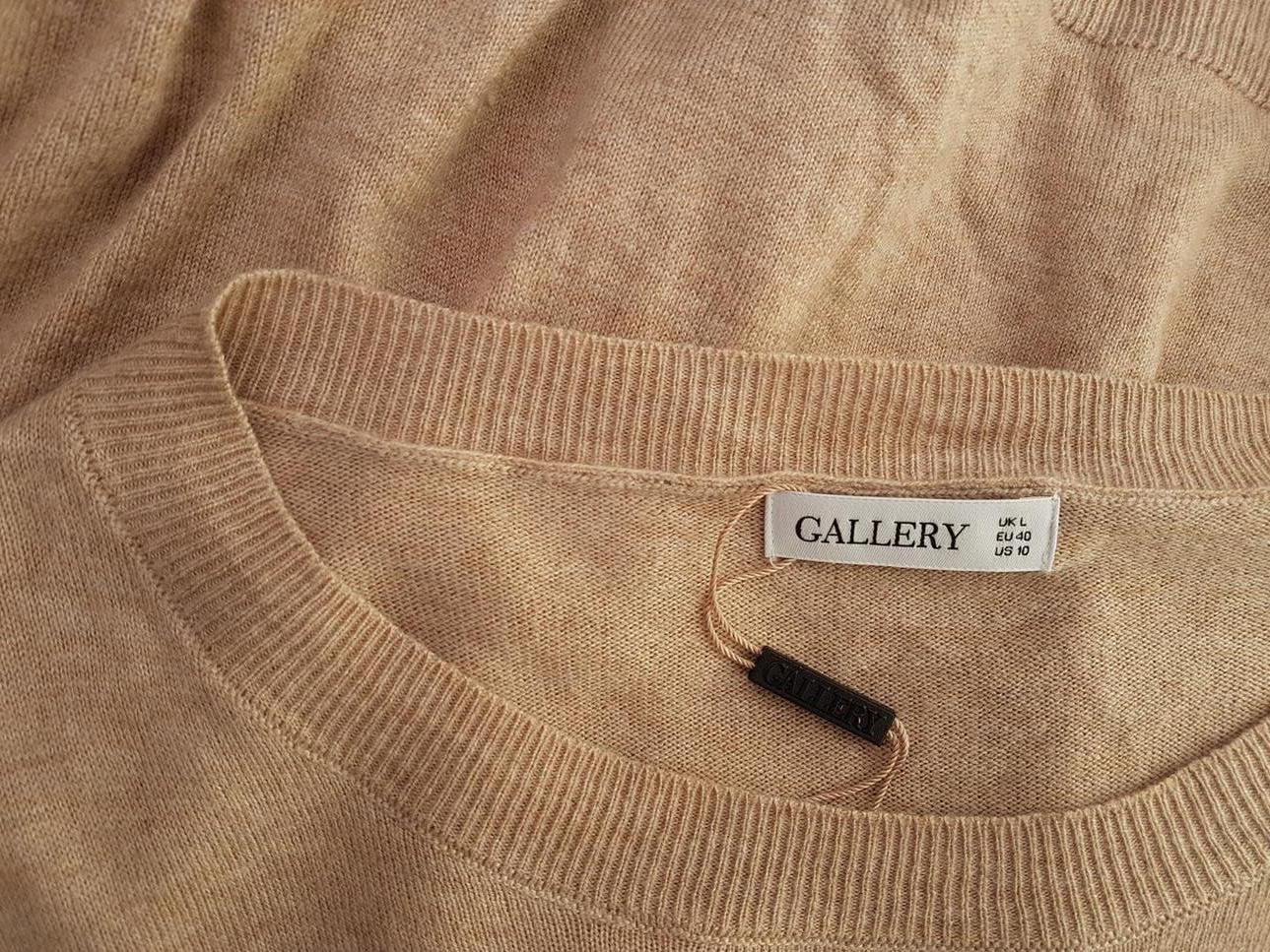 Gallery Rozmiar 40 Kolor Beżowy W łódkę Tunika Bluzka Dzianina Długi rękaw Materiał Wiskoza Gallery Rozmiar 40 Kolor Beżowy W łódkę Tunika Bluzka Dzianina Długi rękaw Materiał Wiskoza