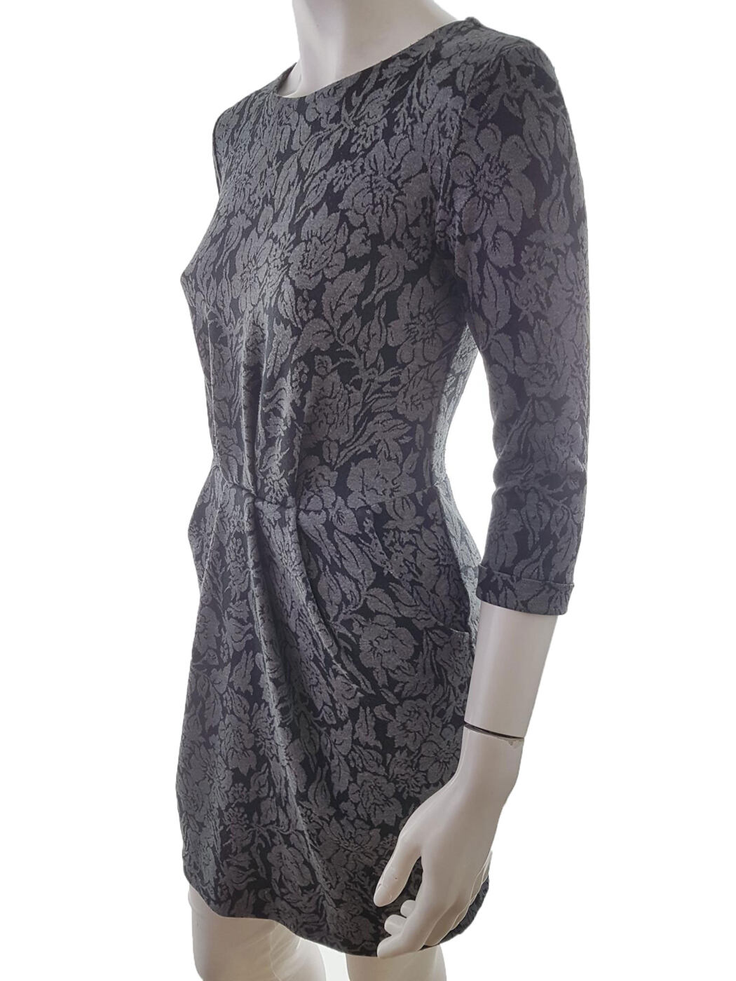Monsoon Rozmiar 36 Kolor Czarny Okrągły dekolt Sukienka Sheath Rękaw 3/4 Do Kolan