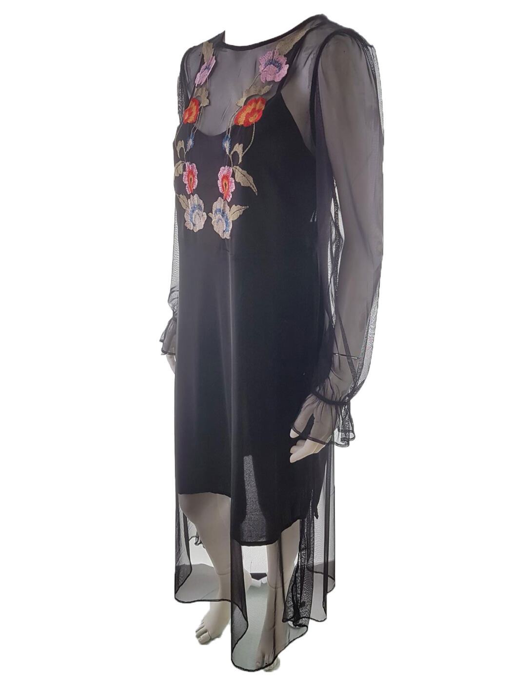 Vintage Rozmiar 40 Kolor Czarny Okrągły dekolt Sukienka Prostokątna Długi rękaw Midi Vintage Rozmiar 40 Kolor Czarny Okrągły dekolt Sukienka Prostokątna Długi rękaw Midi