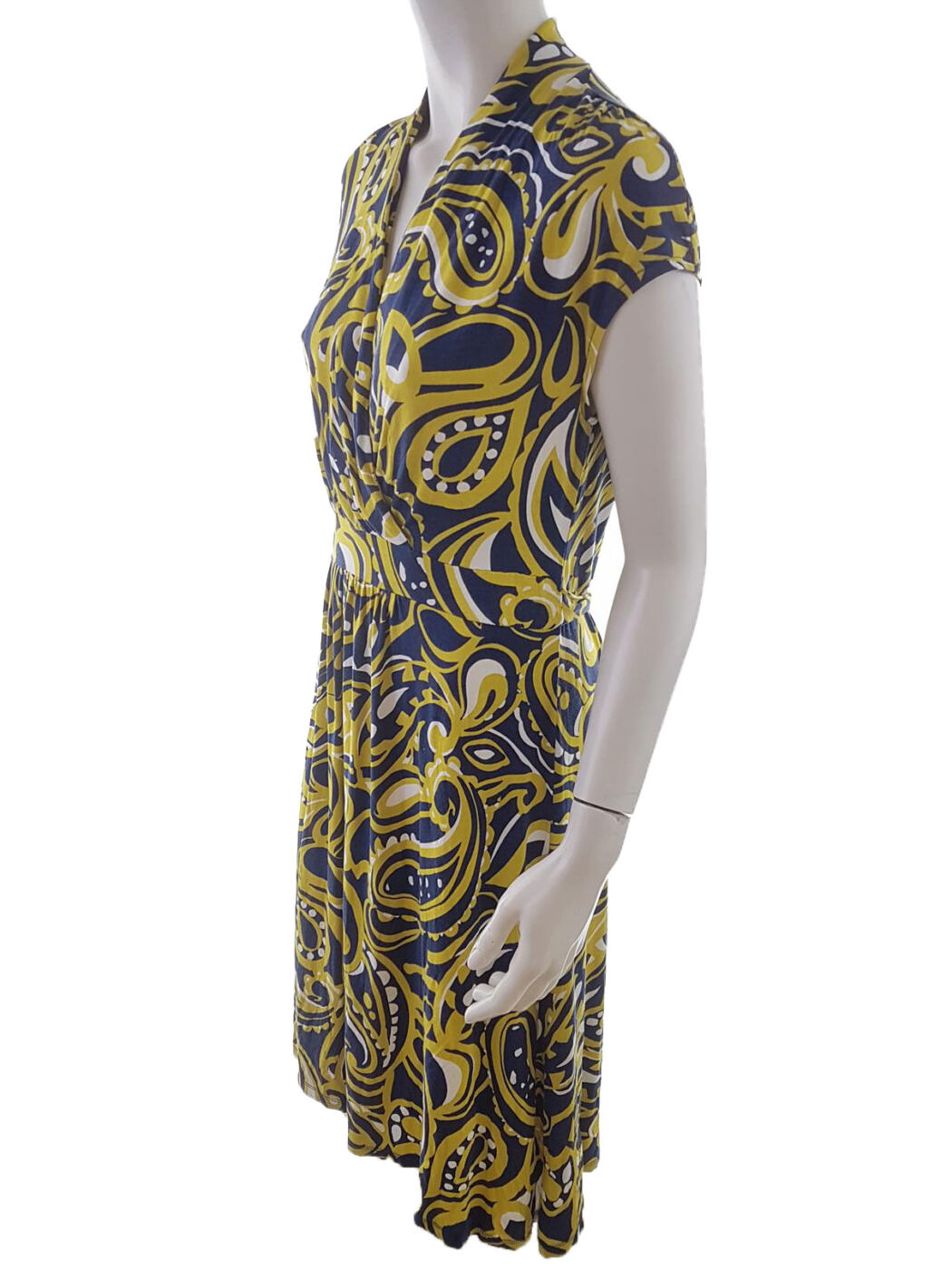 Paco Boutique Rozmiar 42 Kolor Żółty W serek Sukienka Sheath Krótki rękaw Midi Materiał Wiskoza Paco Boutique Rozmiar 42 Kolor Żółty W serek Sukienka Sheath Krótki rękaw Midi Materiał Wiskoza