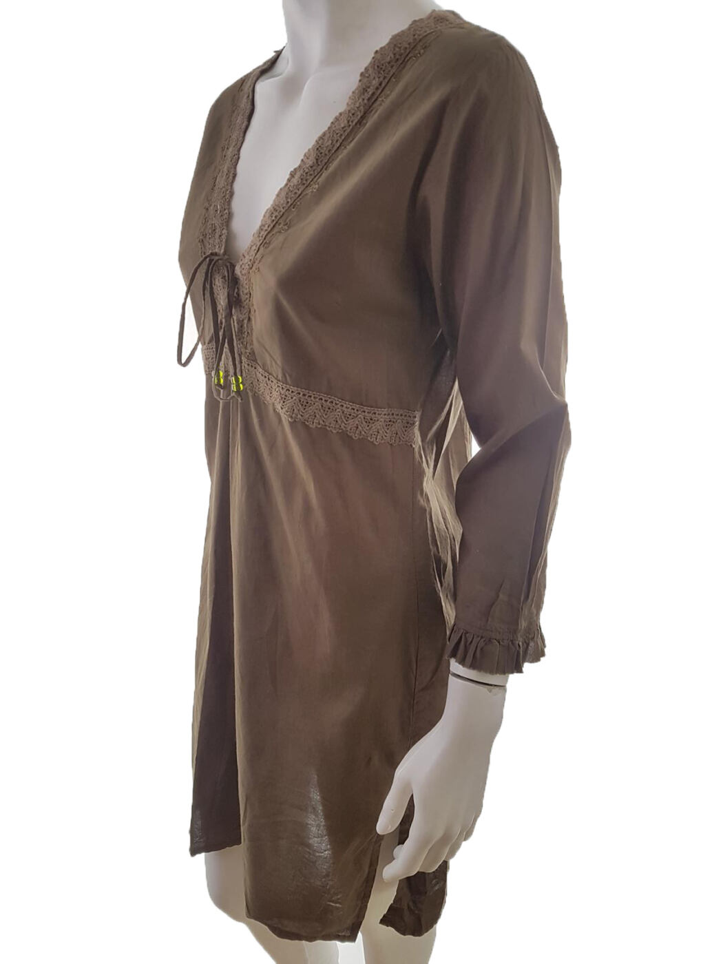 Mbym Rozmiar M Kolor Khaki W serek Sukienka Sheath Rękaw 3/4 Do Kolan Materiał Bawełna 100% Mbym Rozmiar M Kolor Khaki W serek Sukienka Sheath Rękaw 3/4 Do Kolan Materiał Bawełna 100%
