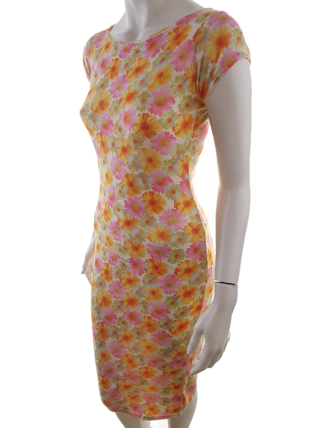 Lush Rozmiar S/M Kolor Różowy Okrągły dekolt Sukienka Bodycon Krótki rękaw Midi