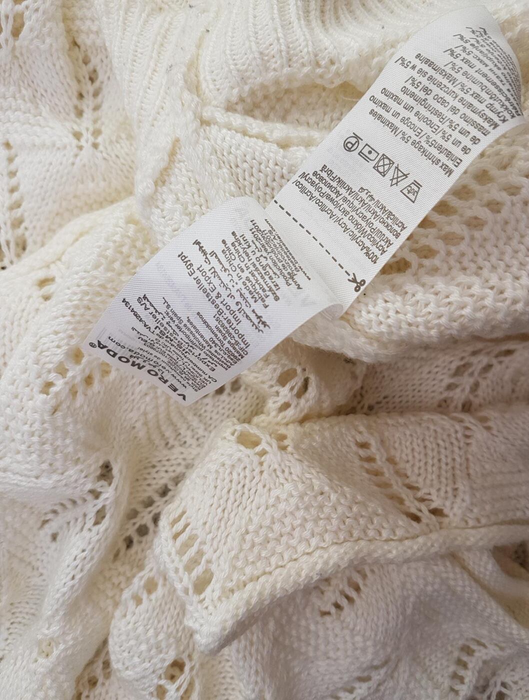 20190625_160209.jpg Vero moda Rozmiar L Kolor Kremowy Okrągły dekolt Sweter Krótki rękaw Materiał Akryl 100% Otwarta dzianina