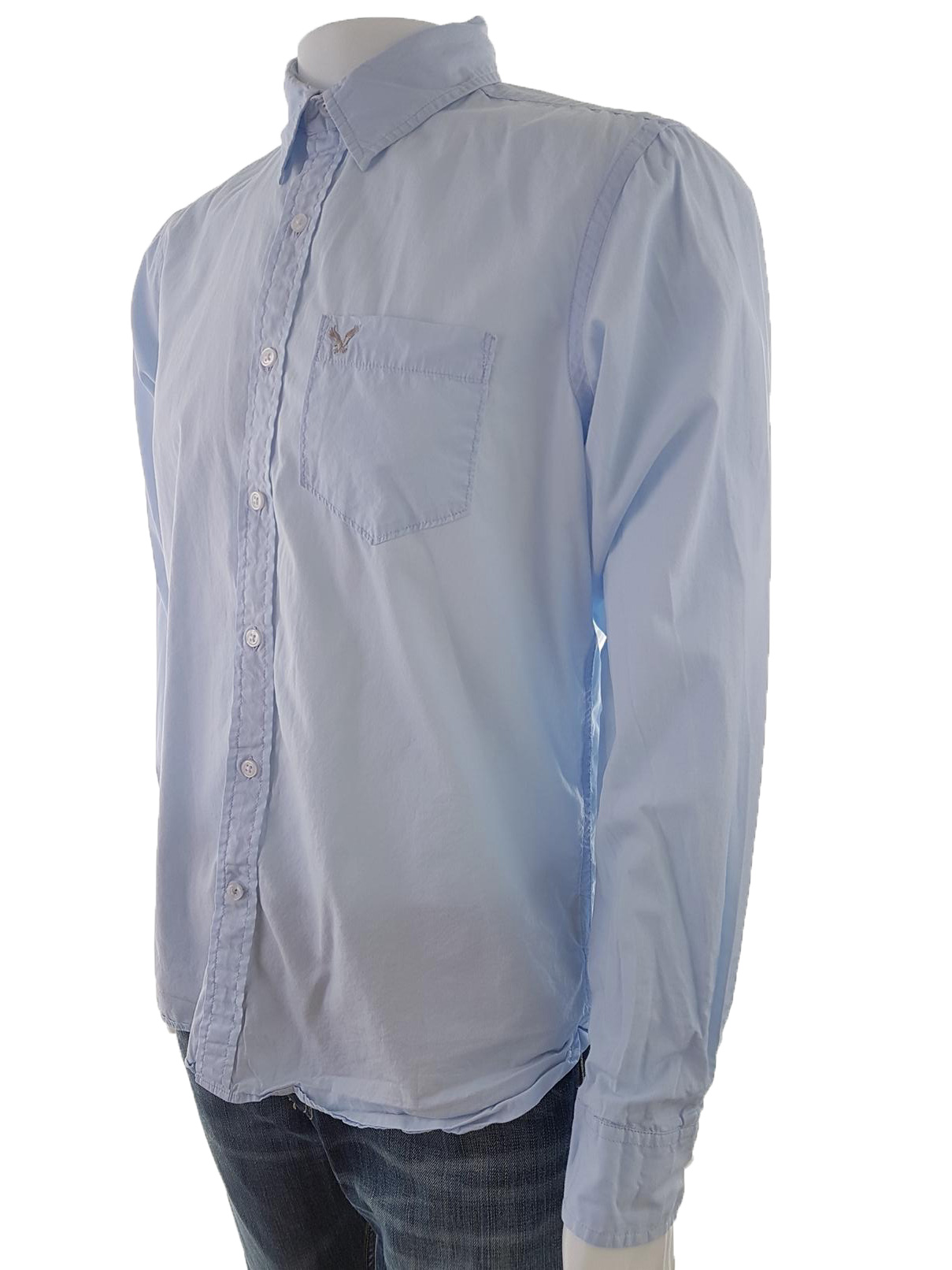 20190627_121930.jpg American Eagle Rozmiar M Kolor Niebieski Kołnierz Męska Koszula Casual Długi rękaw Materiał Bawełna 100%