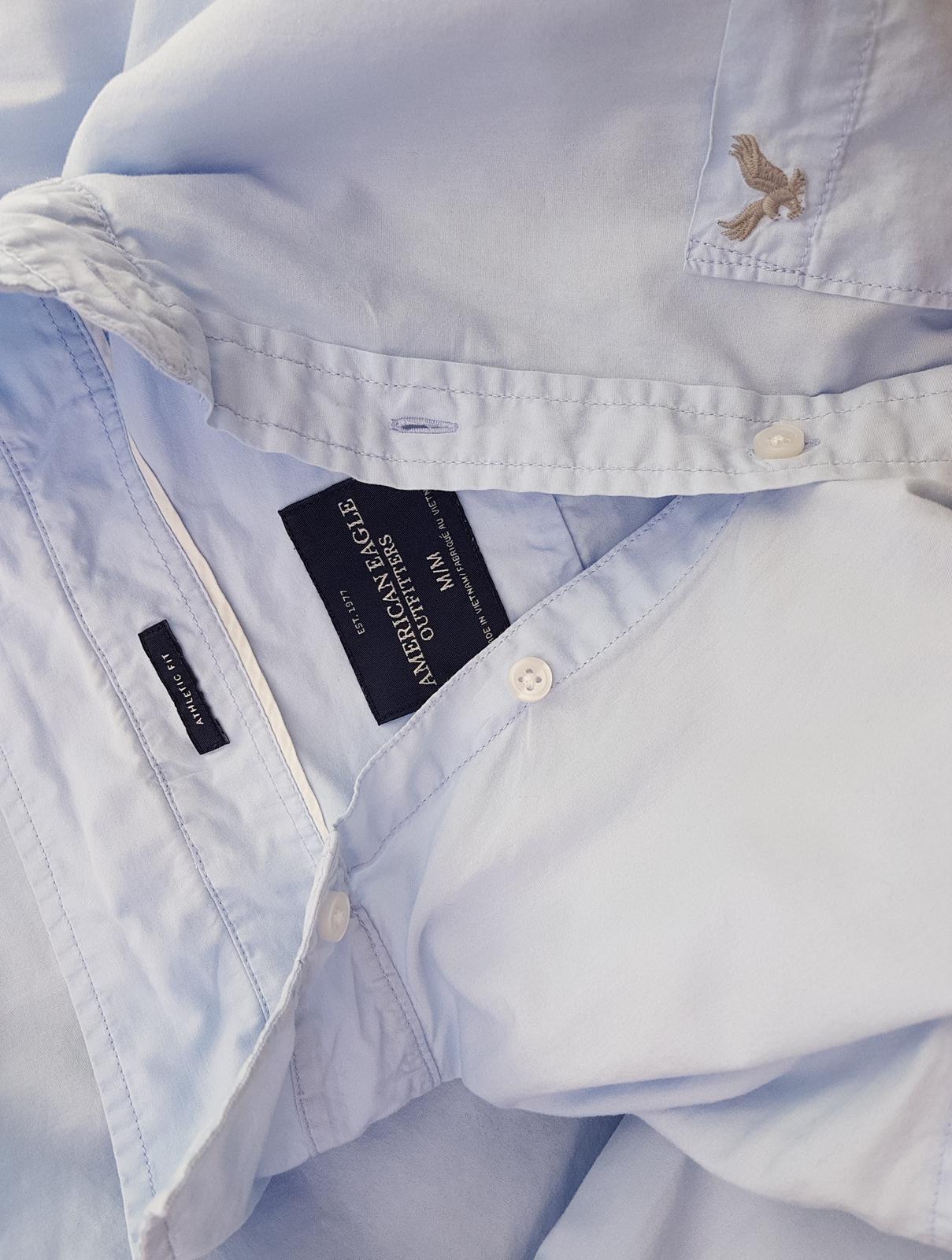 20190627_122017.jpg American Eagle Rozmiar M Kolor Niebieski Kołnierz Męska Koszula Casual Długi rękaw Materiał Bawełna 100%