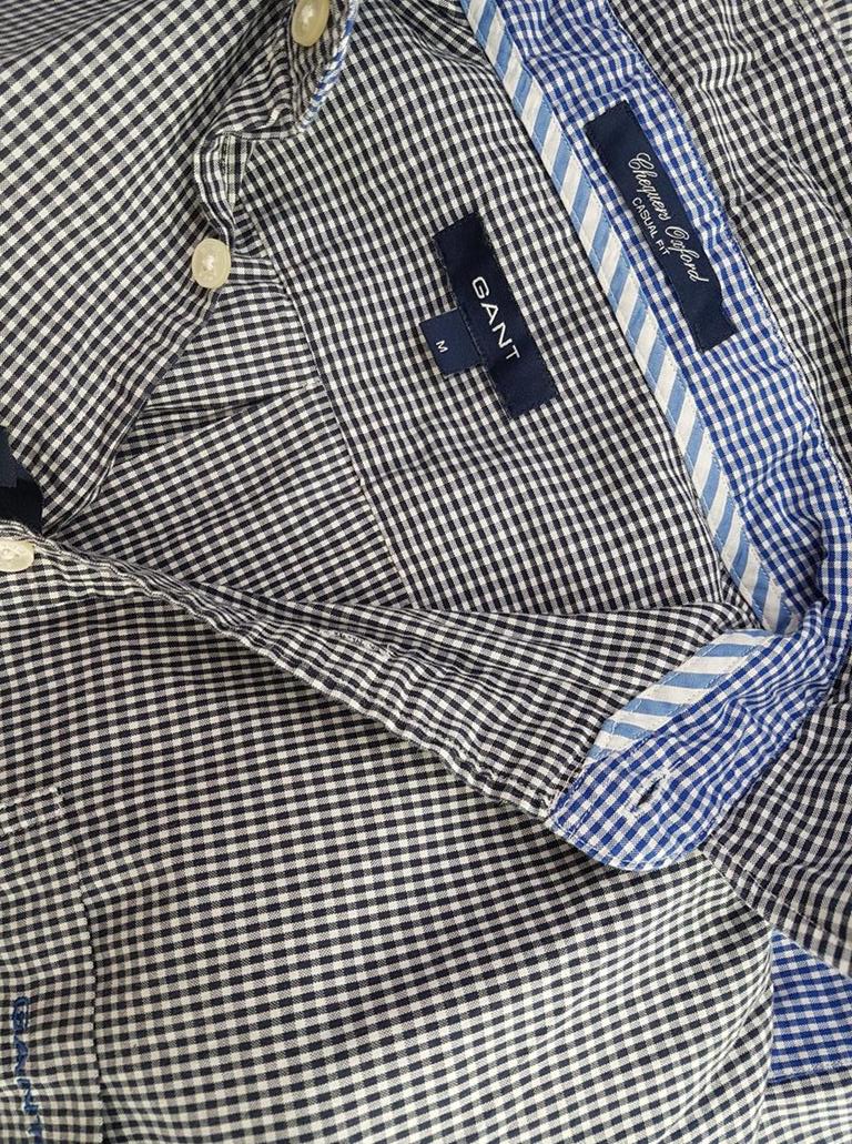 Gant Rozmiar M Kolor Granatowy Krata Kołnierz Męska Koszula Casual Długi rękaw Materiał Bawełna