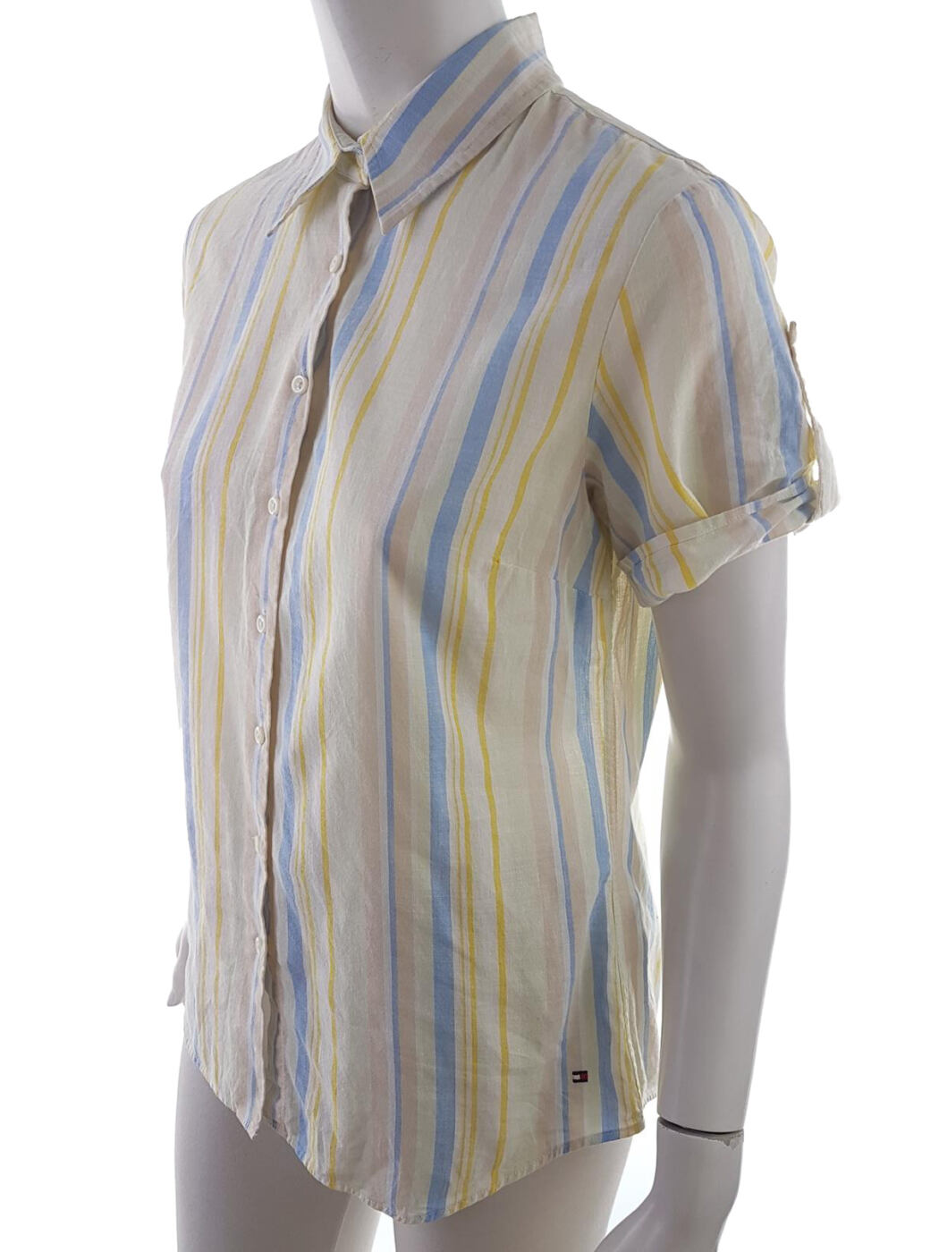 20190628_135358.jpg Tommy hilfiger Rozmiar 36 Kolor Biały Pasy Kołnierz Koszula Zapinana Bluzka Krótki rękaw Materiał Bawełna 100%