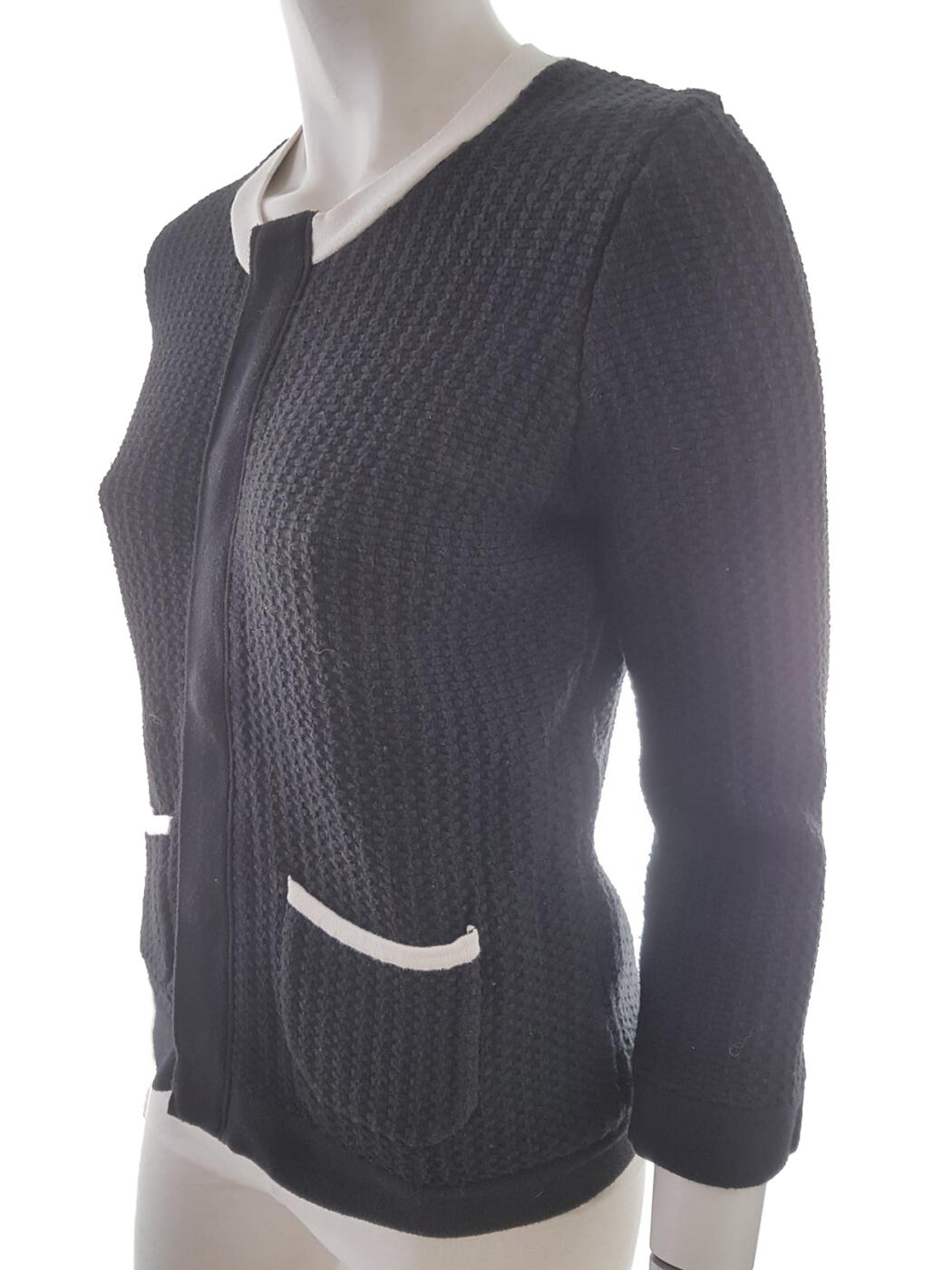 20190628_142313.jpg Sisley Rozmiar M Kolor Czarny Crew Neck Kardigan na suwak Rękaw 3/4 Materiał Bawełna 100% Otwarta dzianina
