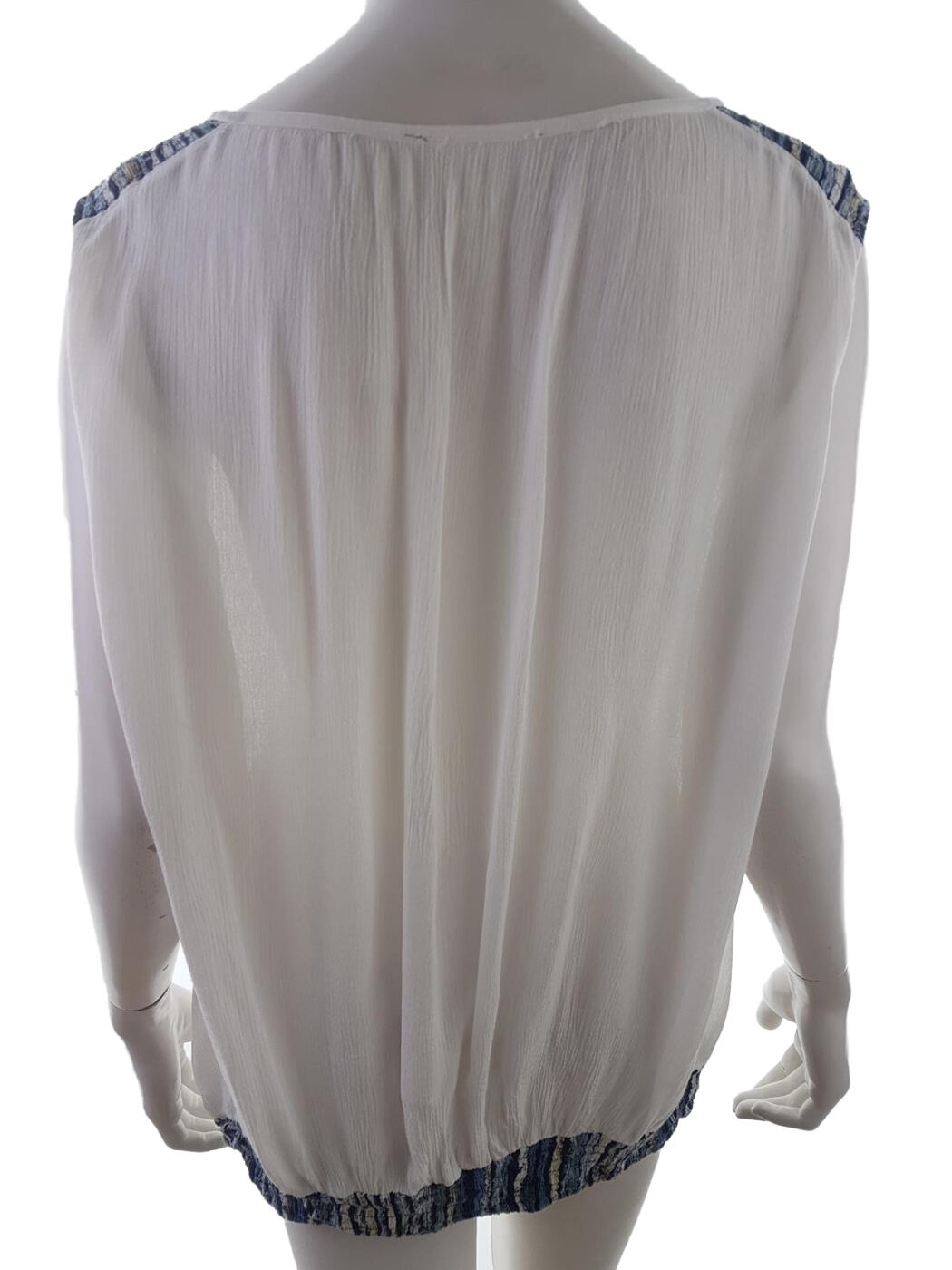 Vintage Rozmiar XL Kolor Biały W łódkę Tunika Zapinana Bluzka Bezrękawnik Vintage Rozmiar XL Kolor Biały W łódkę Tunika Zapinana Bluzka Bezrękawnik