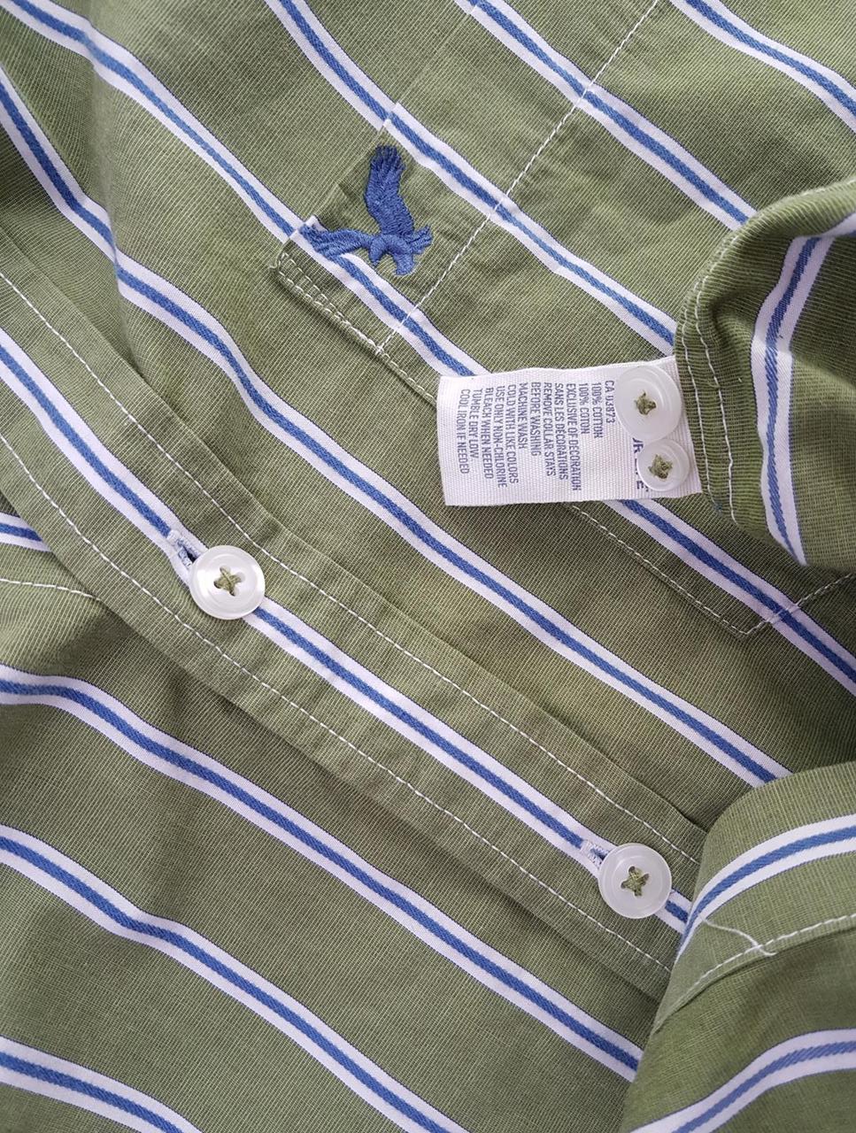 American Eagle Rozmiar L Kolor Zielony Pasy Kołnierz Męska Koszula Casual Długi rękaw Materiał Bawełna 100%