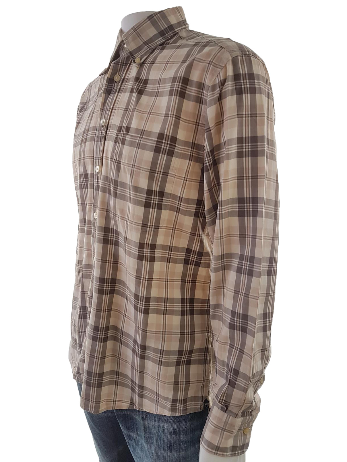 Gant Rozmiar M Kolor Khaki Krata Kołnierz Męska Koszula Casual Długi rękaw Materiał Bawełna 100%