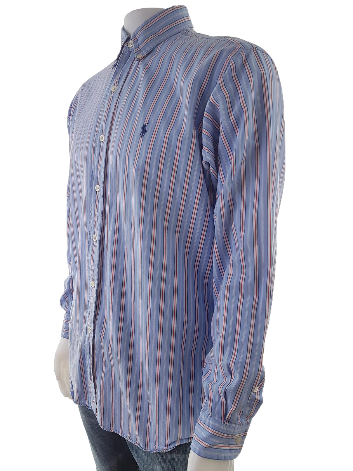 20190701_124316.jpg Polo Ralph Lauren Rozmiar M Kolor Niebieski Pasy Kołnierz Męska Koszula Casual Długi rękaw Materiał Bawełna 100%