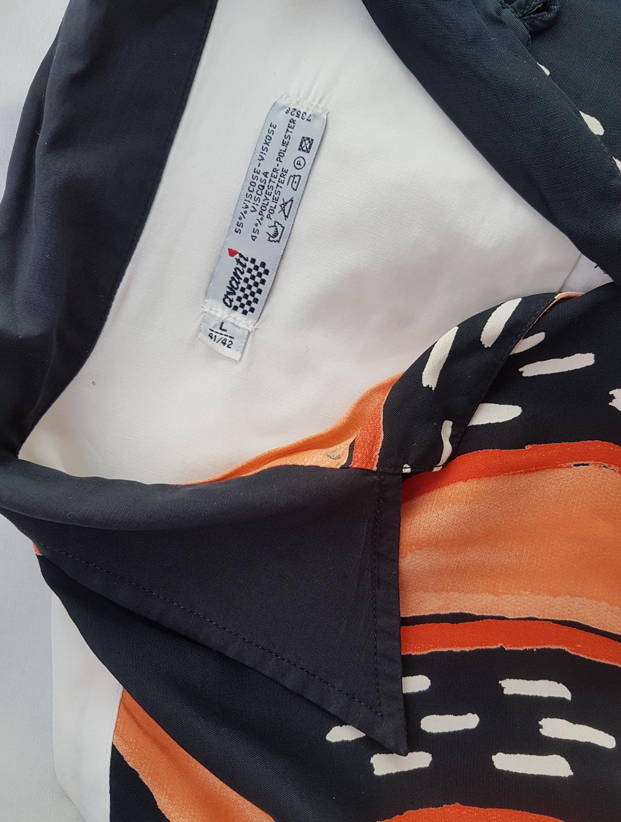 Avanti Rozmiar L Kolor Pomarańczowy Geometryczny Kołnierz Męska Koszula Casual Długi rękaw Materiał Wiskoza