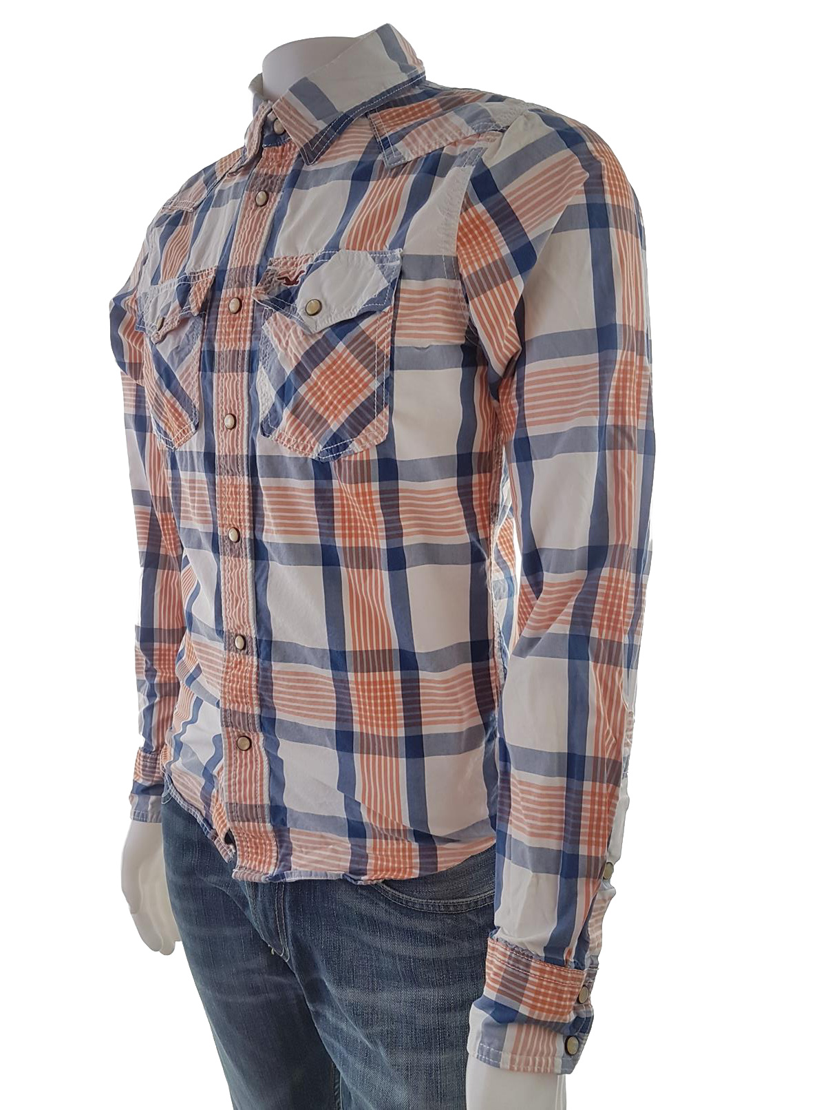 20190703_103000.jpg Hollister Rozmiar S Kolor Czerwony Krata Kołnierz Męska Koszula Casual Długi rękaw Materiał Bawełna 100%