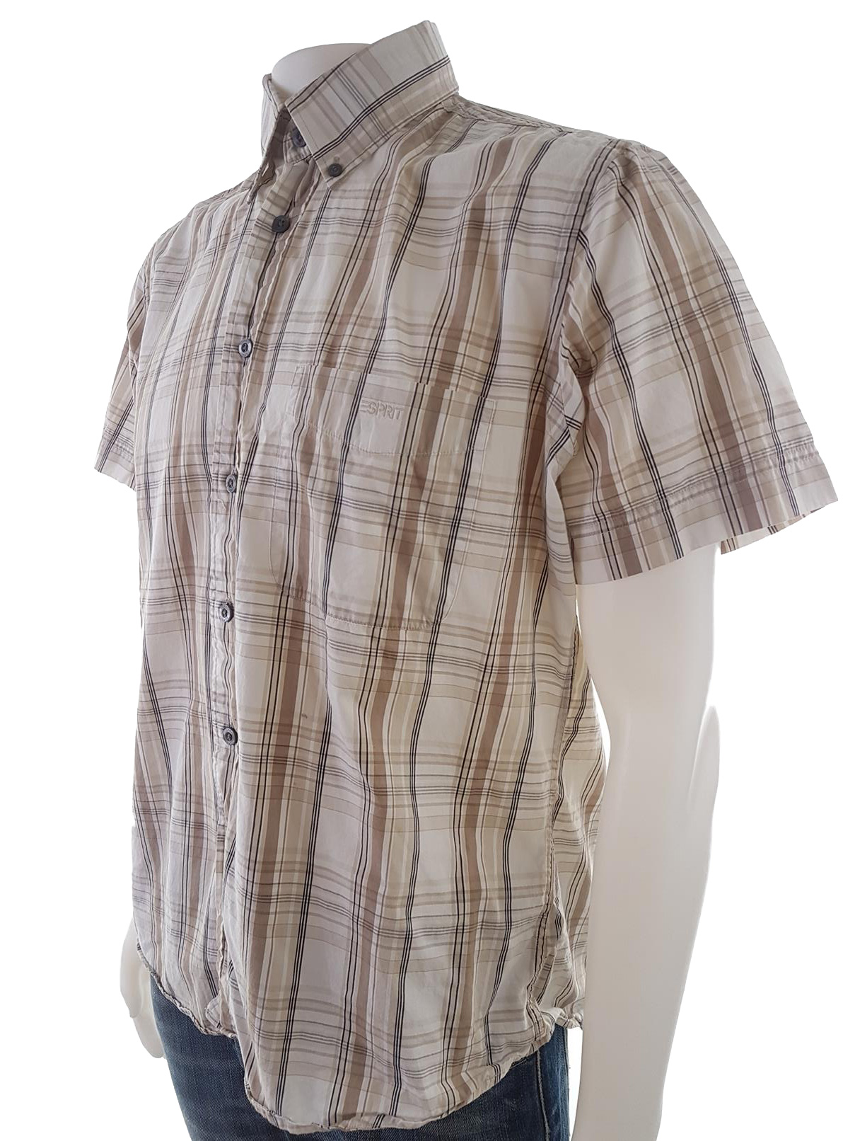 20190703_113052.jpg Esprit Rozmiar S Kolor Szary Krata Kołnierz Męska Koszula Casual Krótki rękaw Materiał Bawełna 100%