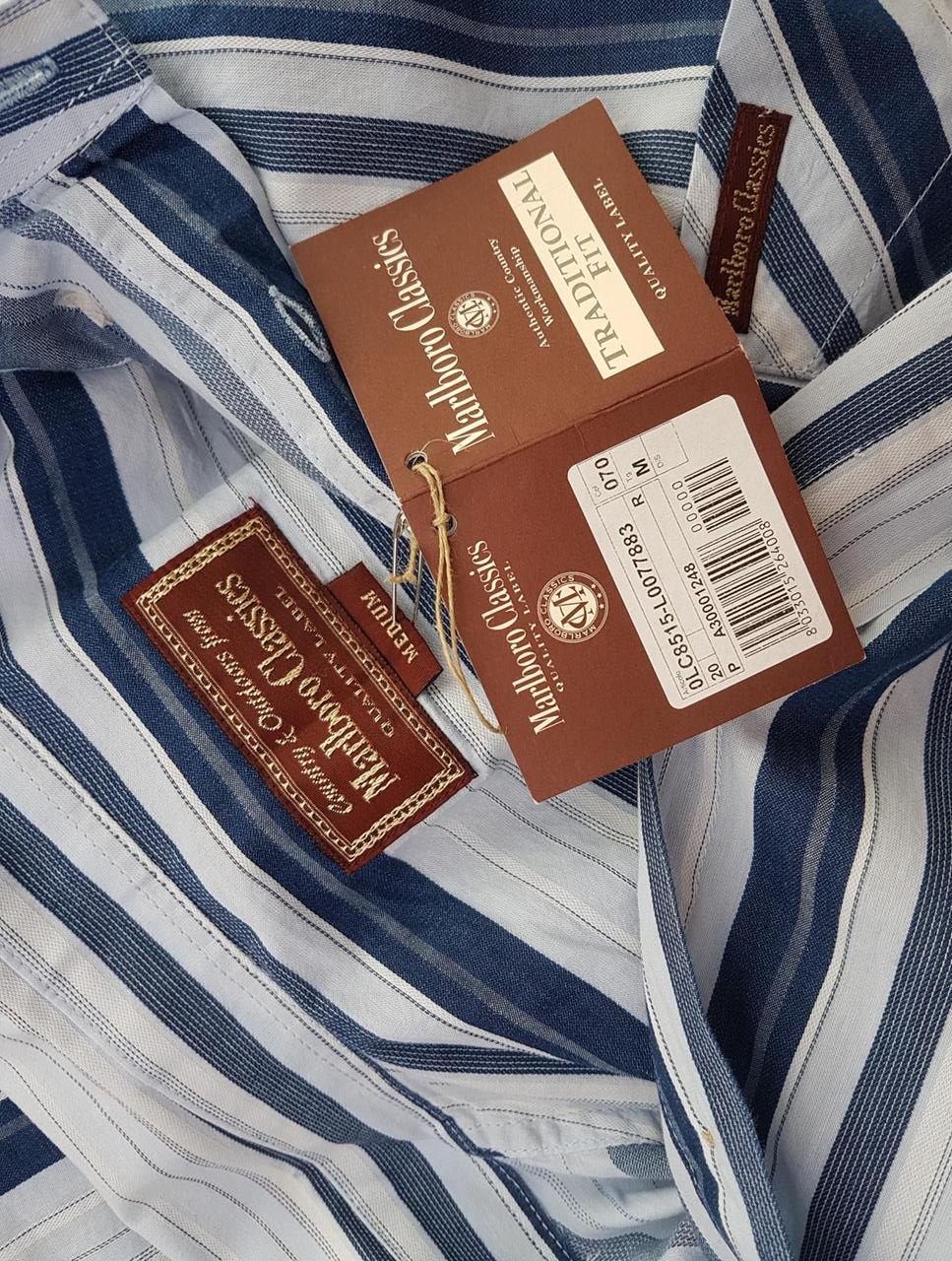 20190703_121156.jpg Marlboro Classics Rozmiar M Kolor Niebieski Pasy Kołnierz Męska Koszula Casual Długi rękaw Materiał Bawełna 100%
