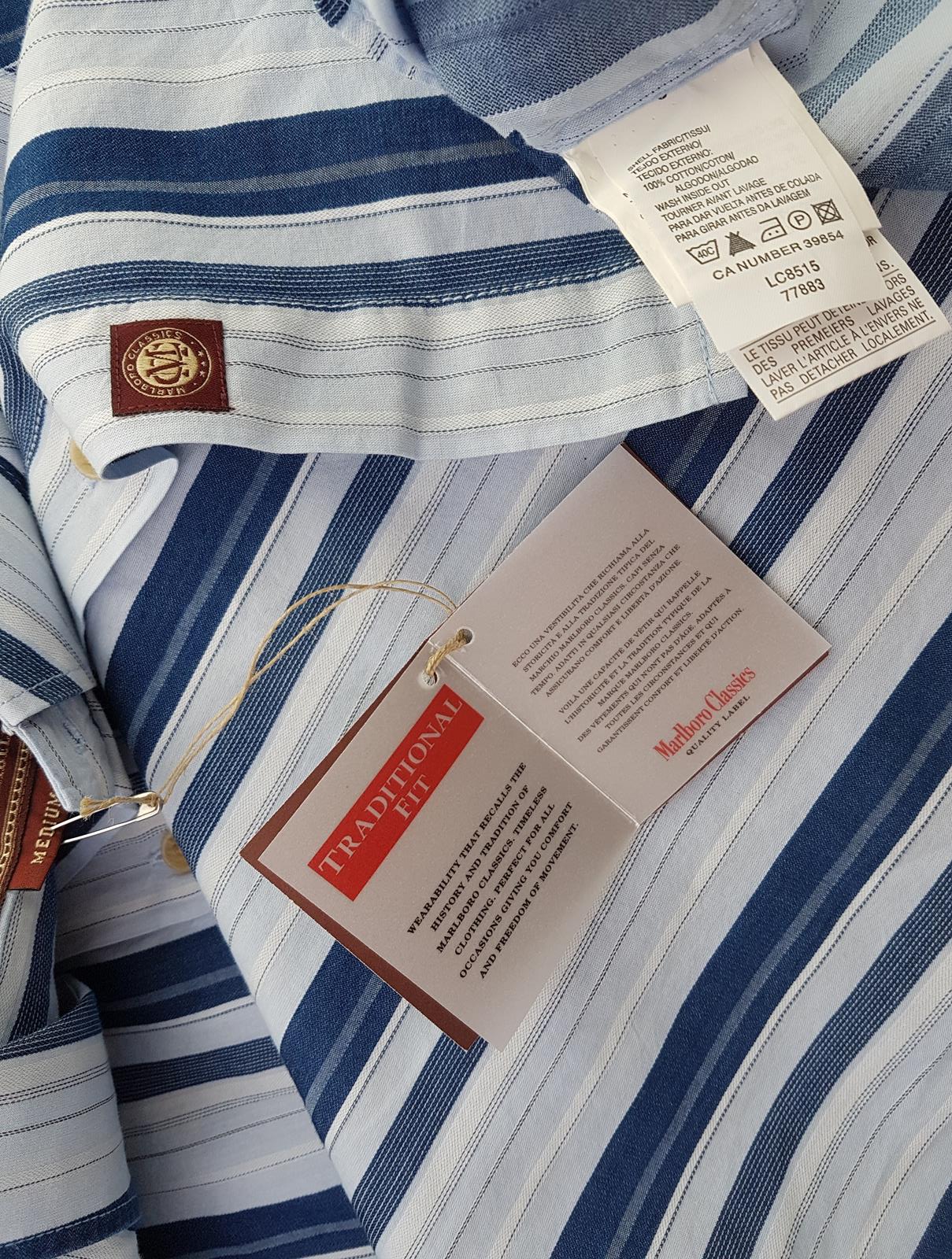 20190703_121215.jpg Marlboro Classics Rozmiar M Kolor Niebieski Pasy Kołnierz Męska Koszula Casual Długi rękaw Materiał Bawełna 100%