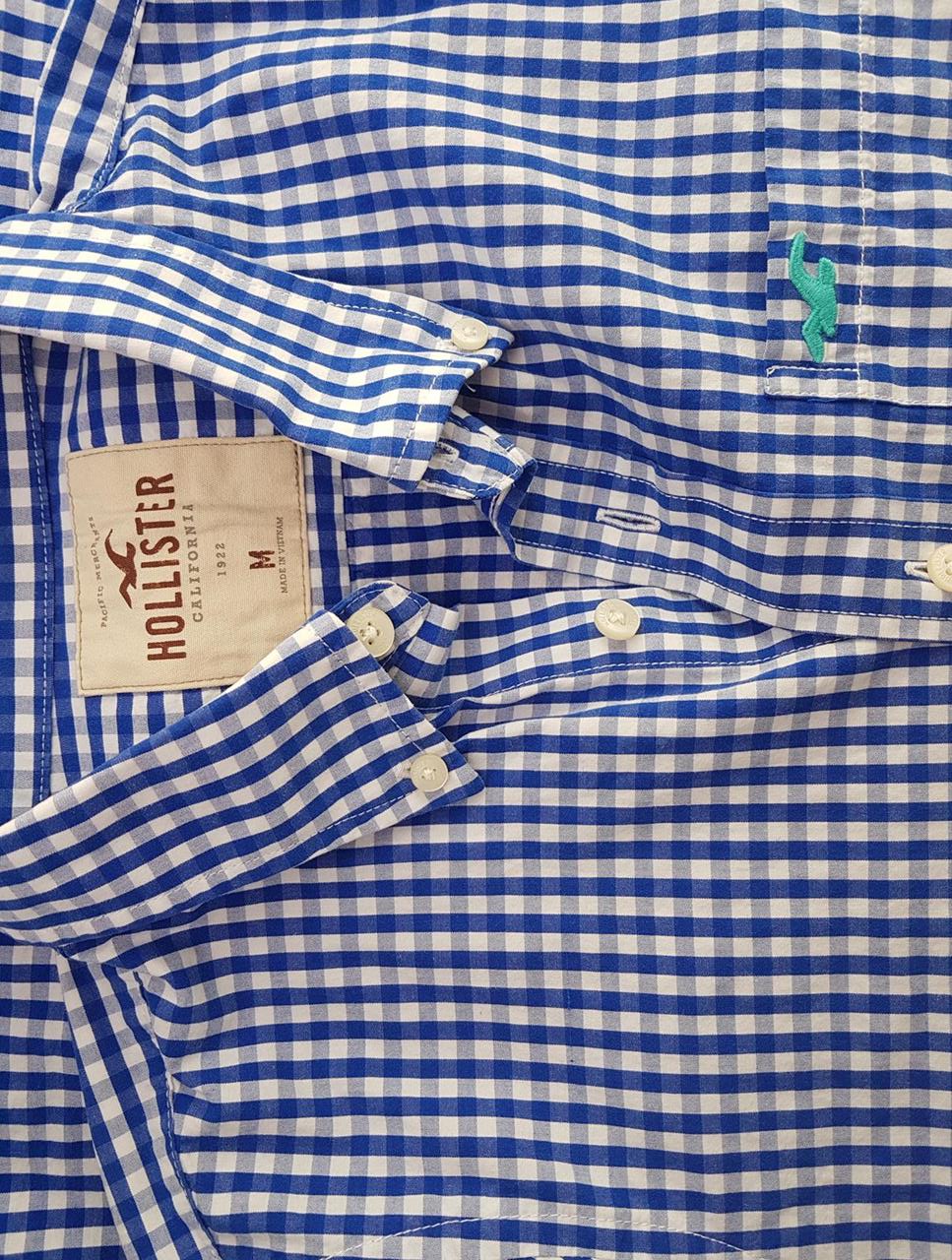 20190703_141355.jpg Hollister Rozmiar M Kolor Niebieski Krata Kołnierz Męska Koszula Casual Długi rękaw Materiał Bawełna 100%