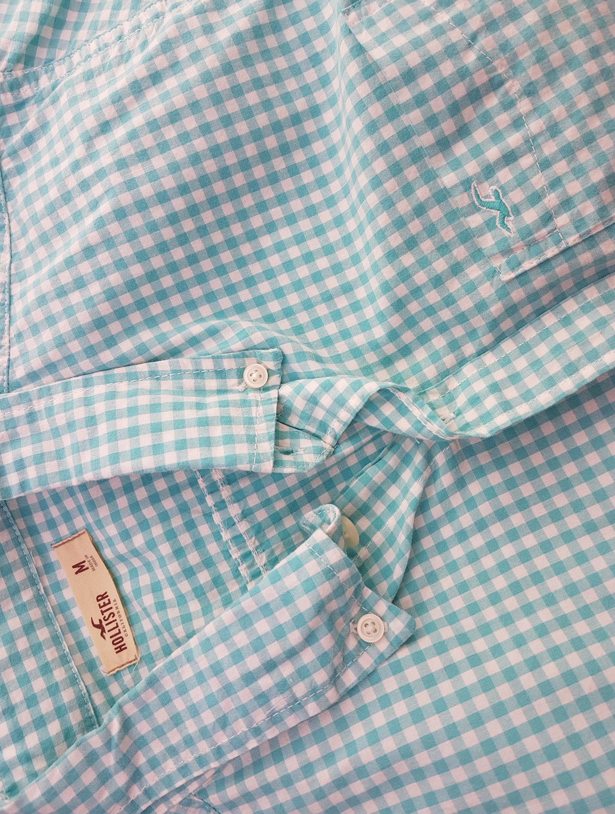 20190703_141625.jpg Hollister Rozmiar M Kolor Zielony Krata Kołnierz Męska Koszula Casual Długi rękaw Materiał Bawełna 100%