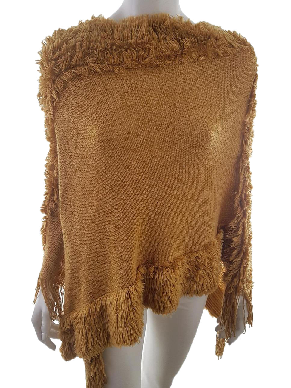 Vintage Rozmiar FREE SIZE Kolor Brązowy W łódkę Ponczo Sweter Bezrękawnik Cienka dzianina