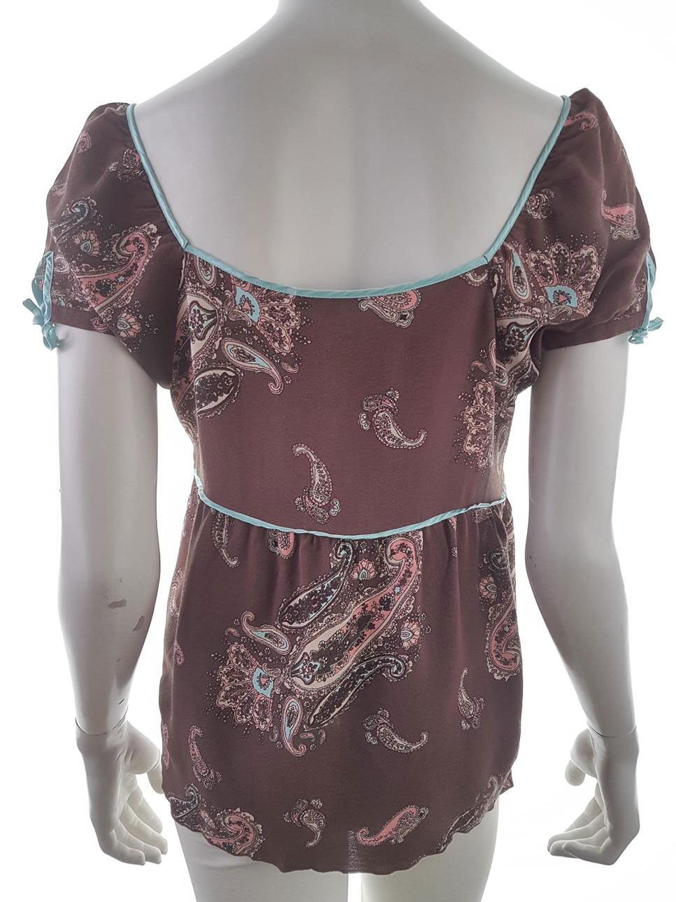 20190712_141412.jpg BZR Rozmiar 38 Kolor Brązowy Paisley Keyhole Crew Neck Bluzka Krótki rękaw Materiał Wiskoza 100%