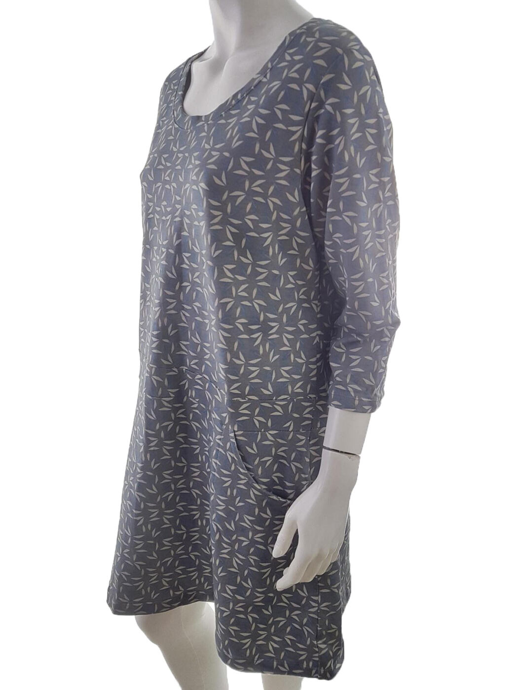 Vintage Rozmiar XL Kolor Szary Geometryczny Okrągły dekolt Sukienka Prostokątna Rękaw 3/4 Do Kolan