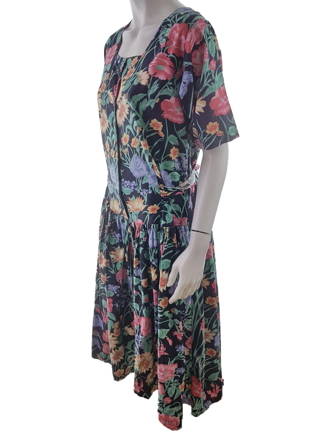 Vintage Rozmiar 38 Kolor Czarny Kwadratowy dekolt Sukienka Maxi Krótki rękaw Długa Materiał Wiskoza
